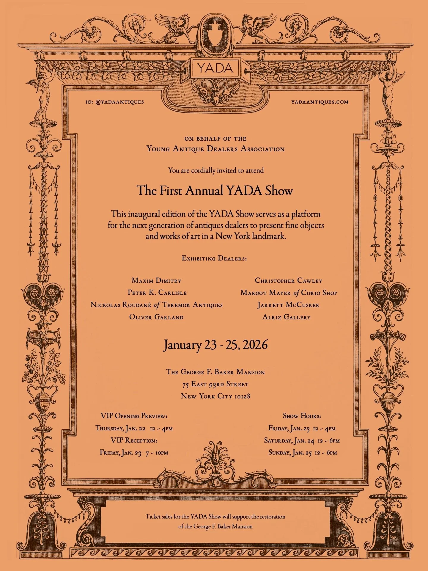 Proud to participate in New York City&rsquo;s first antique show dedicated to emerging dealers, hosted by the Young Antique Dealers Association (YADA). @yadaantiques 
From January 23-25, the inaugural edition of the YADA Antiques Show will bring toge