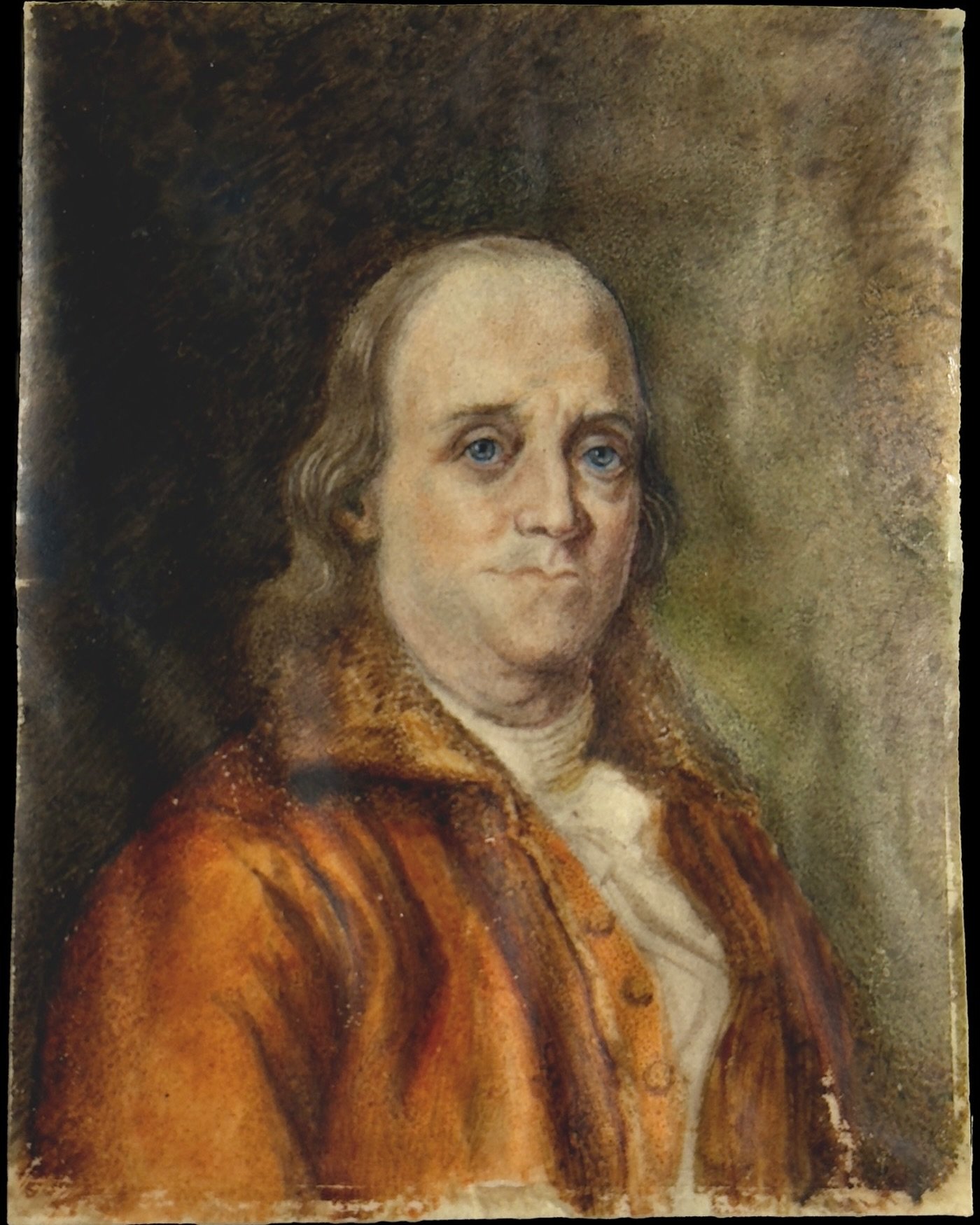 🔴 Rare miniature portrait of Benjamin Franklin. Watercolor on vellum. 19th c. Probably France. #miniatures #miniatureportrait #benjaminfranklin