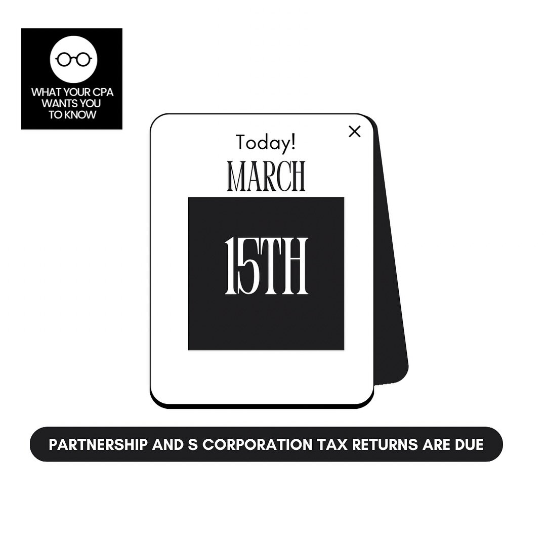 Today is the day! The deadline to file your Partnership or S Corp tax return! Or file an extension! 

If you don&rsquo;t file an extension there is a penalty, of course 🤪🫣

Did you know this due date?!?