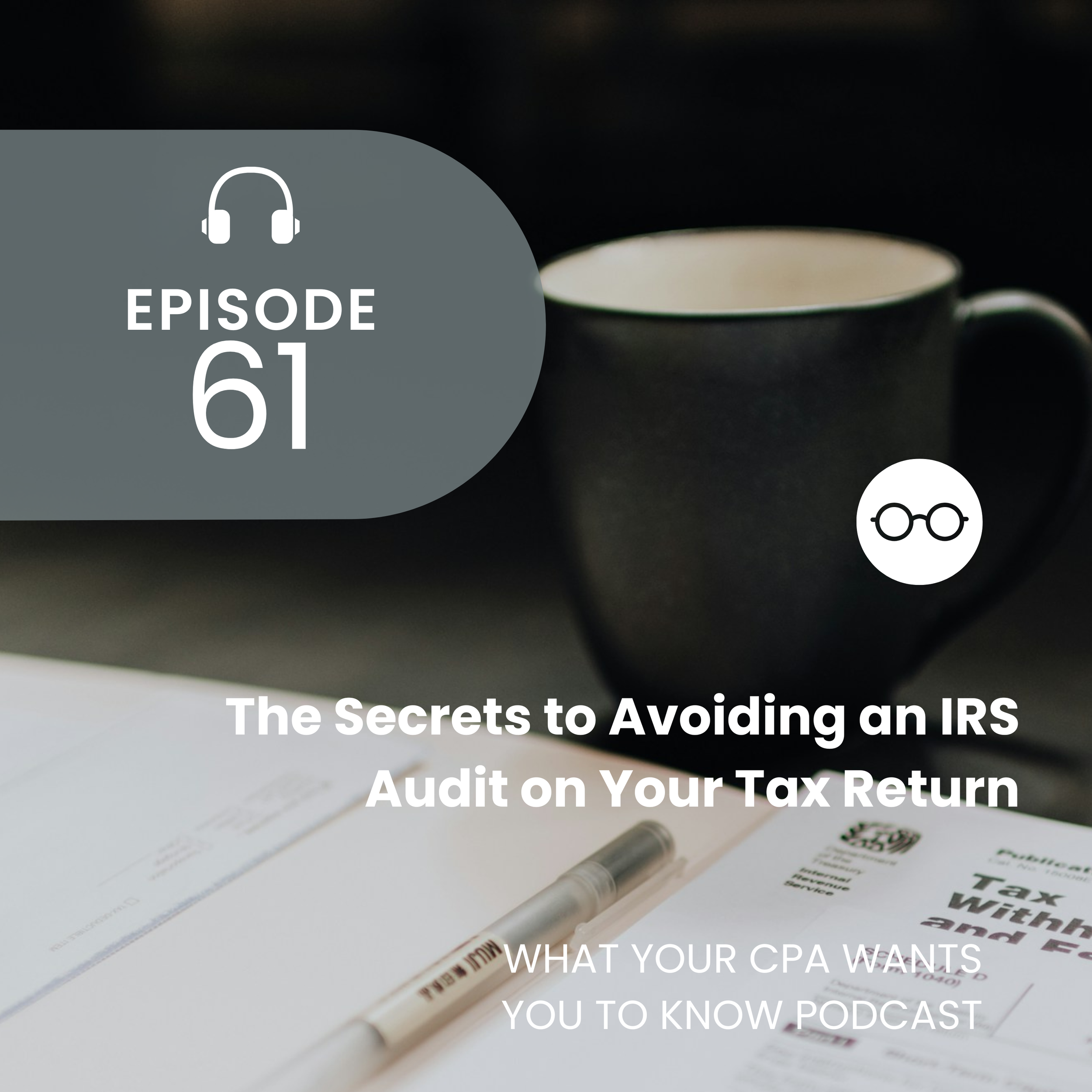 Black coffee mug with tax papers in front of it and a pen