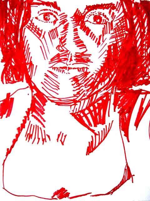 Self portrait in red from college (LV)