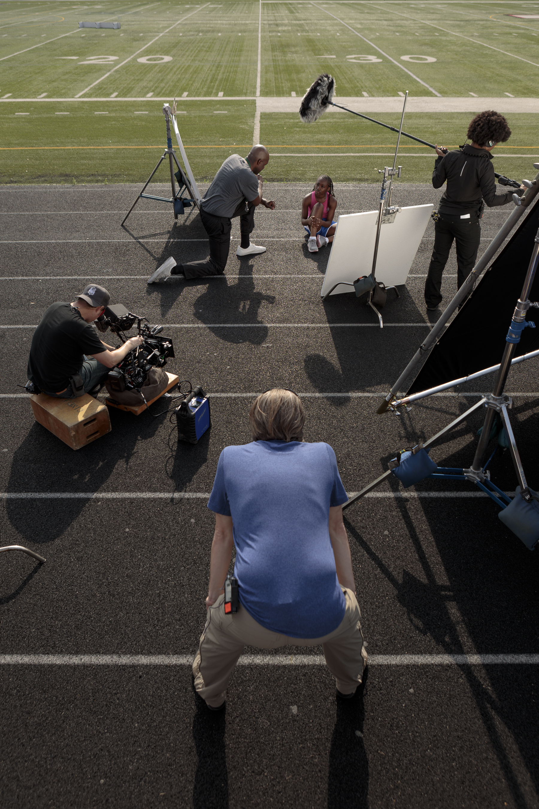 Philip S. Plowden (Executive Producer/Director) directs a shot with Carl Clemons-Hopkins (HOWARD) and Mariah Gordon (YOUNG MEL). Also featured in this photo, Darryl Miller (Director of Photography) and Baili Martin (Boom Op). Photo credit, Steve Serio .