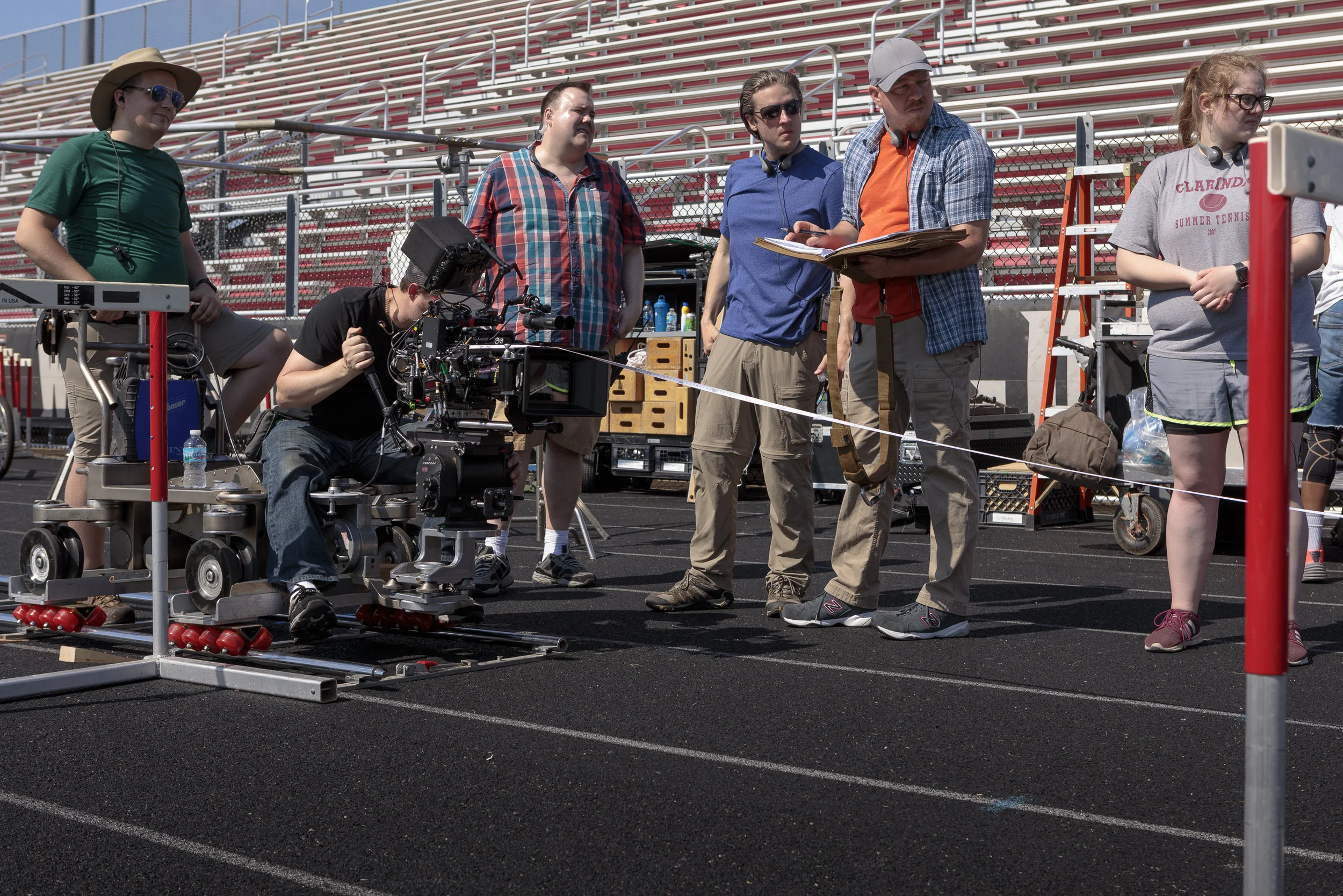 Featured in this photo from left to right, Austin Anglin (Key Grip), Darryl Miller, Tim Farrell (1st Assistant Director), Philip S. Plowden (Executive Producer/Director), Devon Colwell (Executive Producer/Writer), Alyssa Alexander (Script Supervisor). Photo credit, Steve Serio .