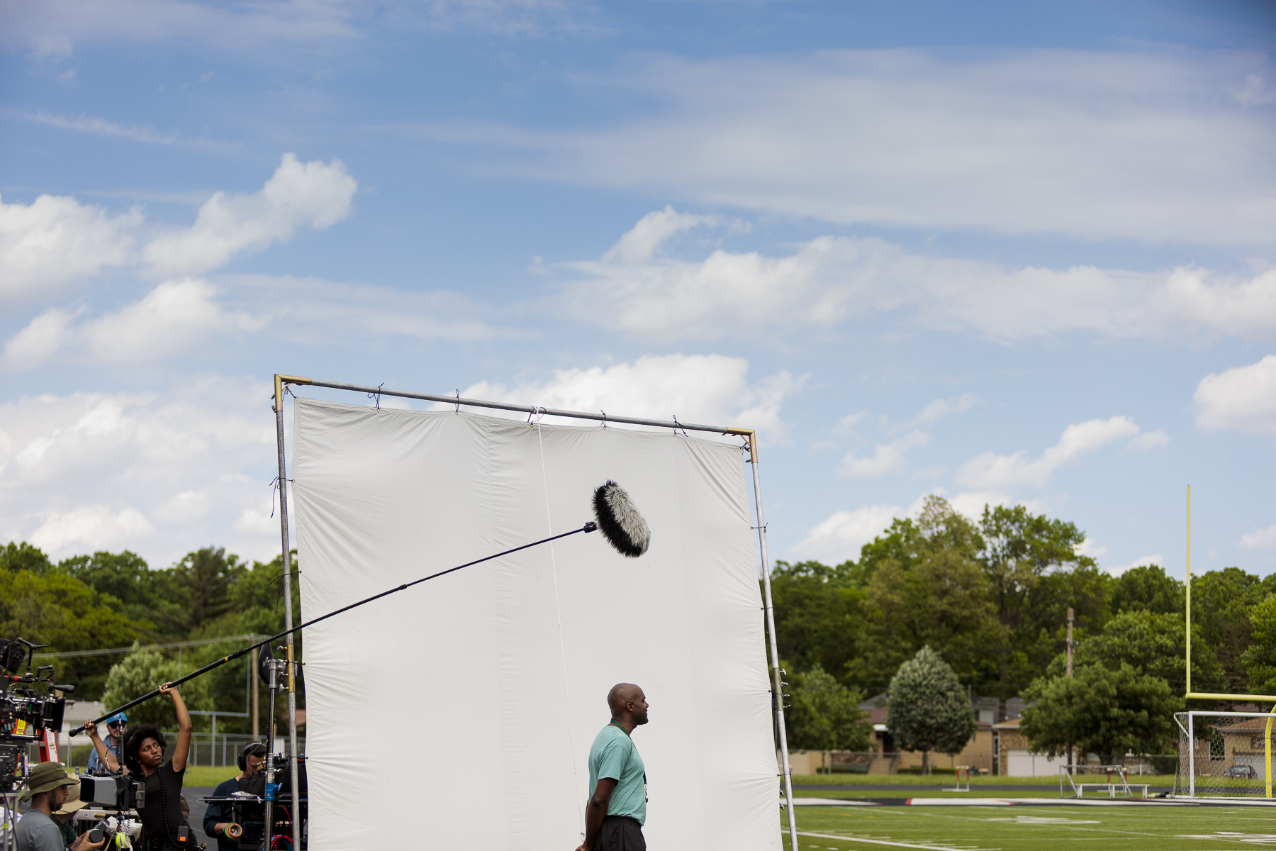 Filming day 1. Baili Martin (Boom op) recording sound over Carl Clemons-Hopkins. Photo credit, Steve Serio .