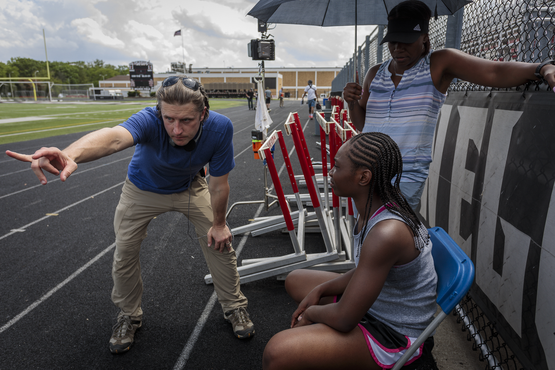  Philip S. Plowden (Executive Producer/Director) prepares Mariah Gordon (YOUNG MEL) for an upcoming scene.  Photo credit,  Steve Serio . 