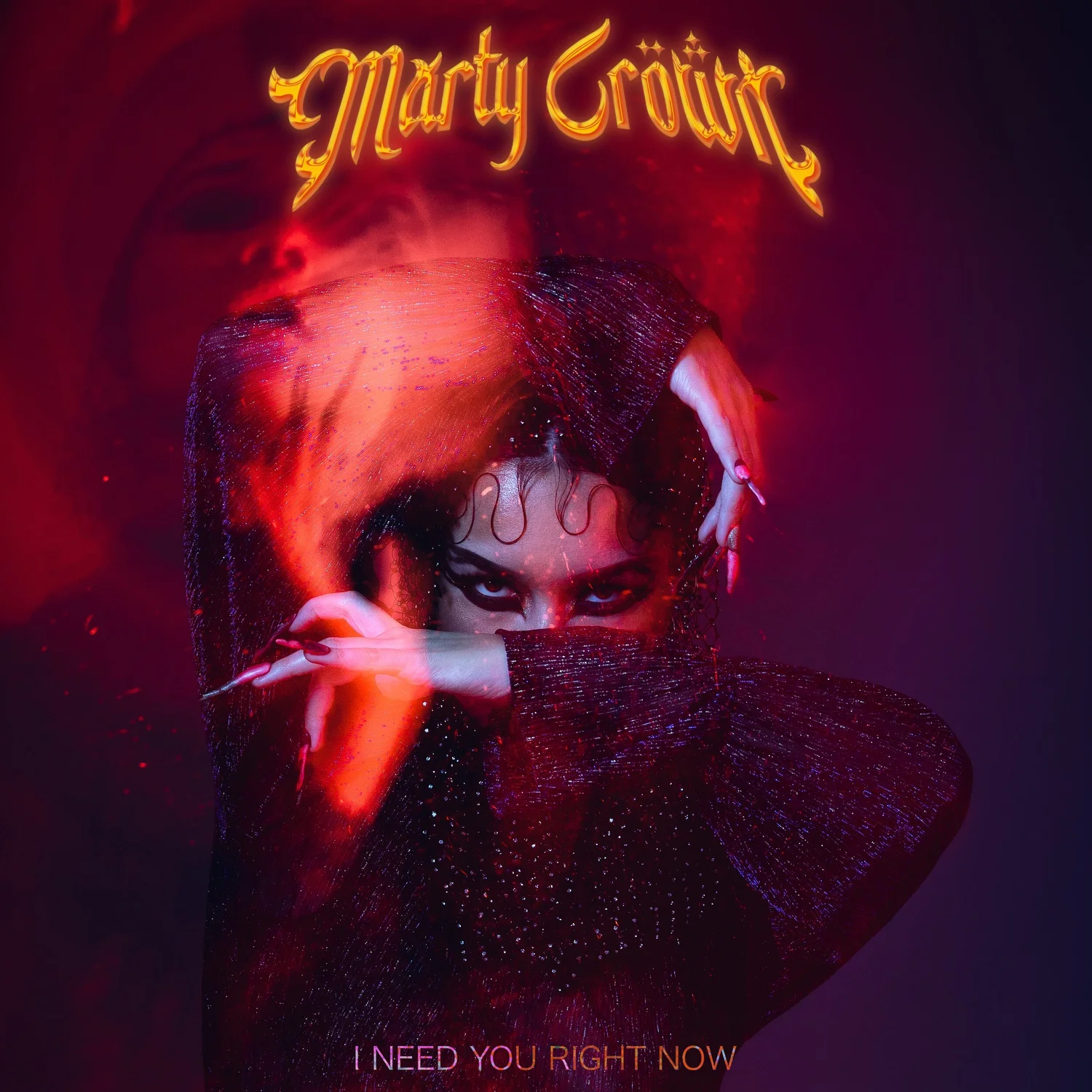 Marty Crown in red light and glitter for I Need You Right Now