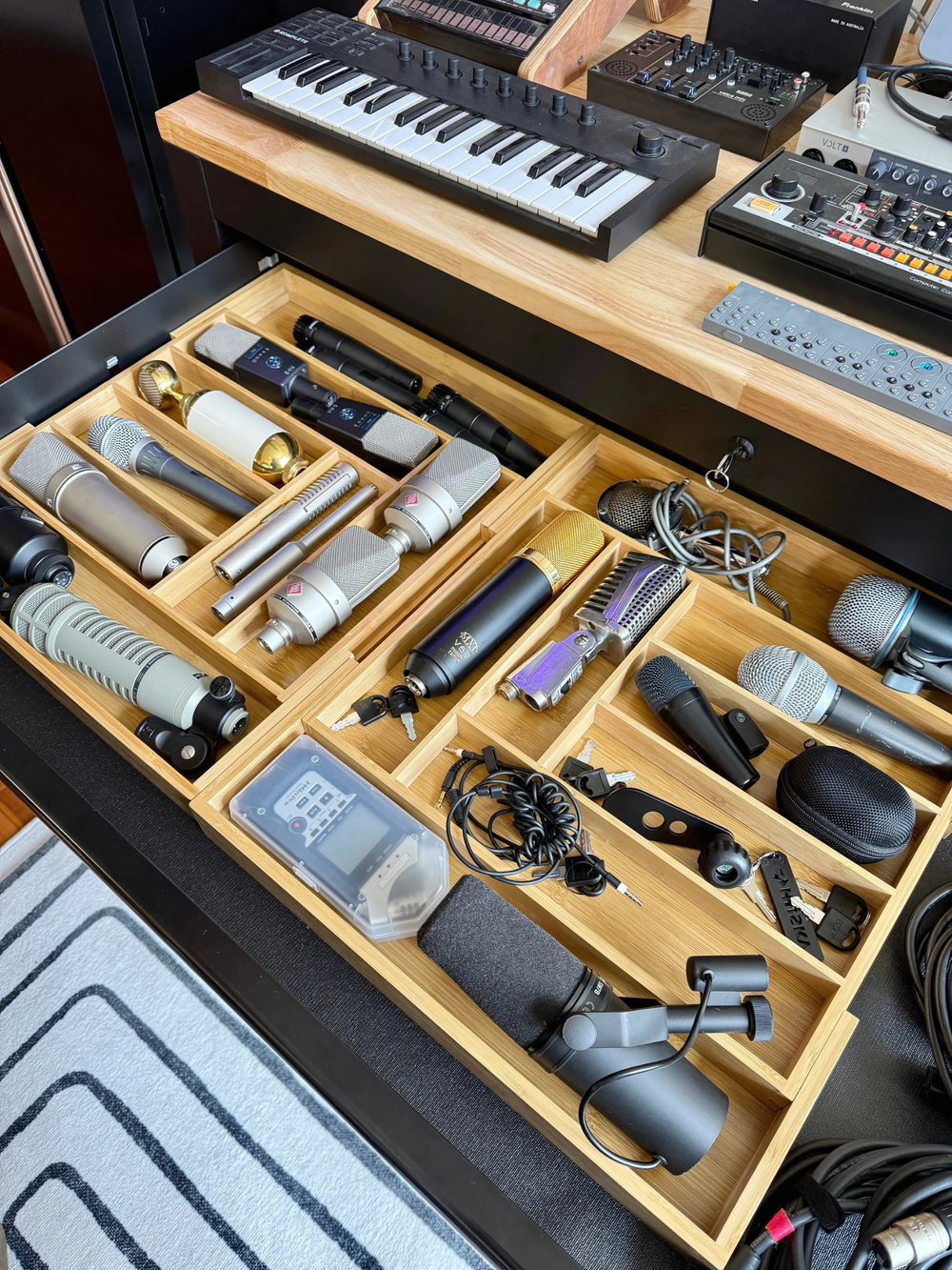 Microphone collection inside the Silver Gun Records studio