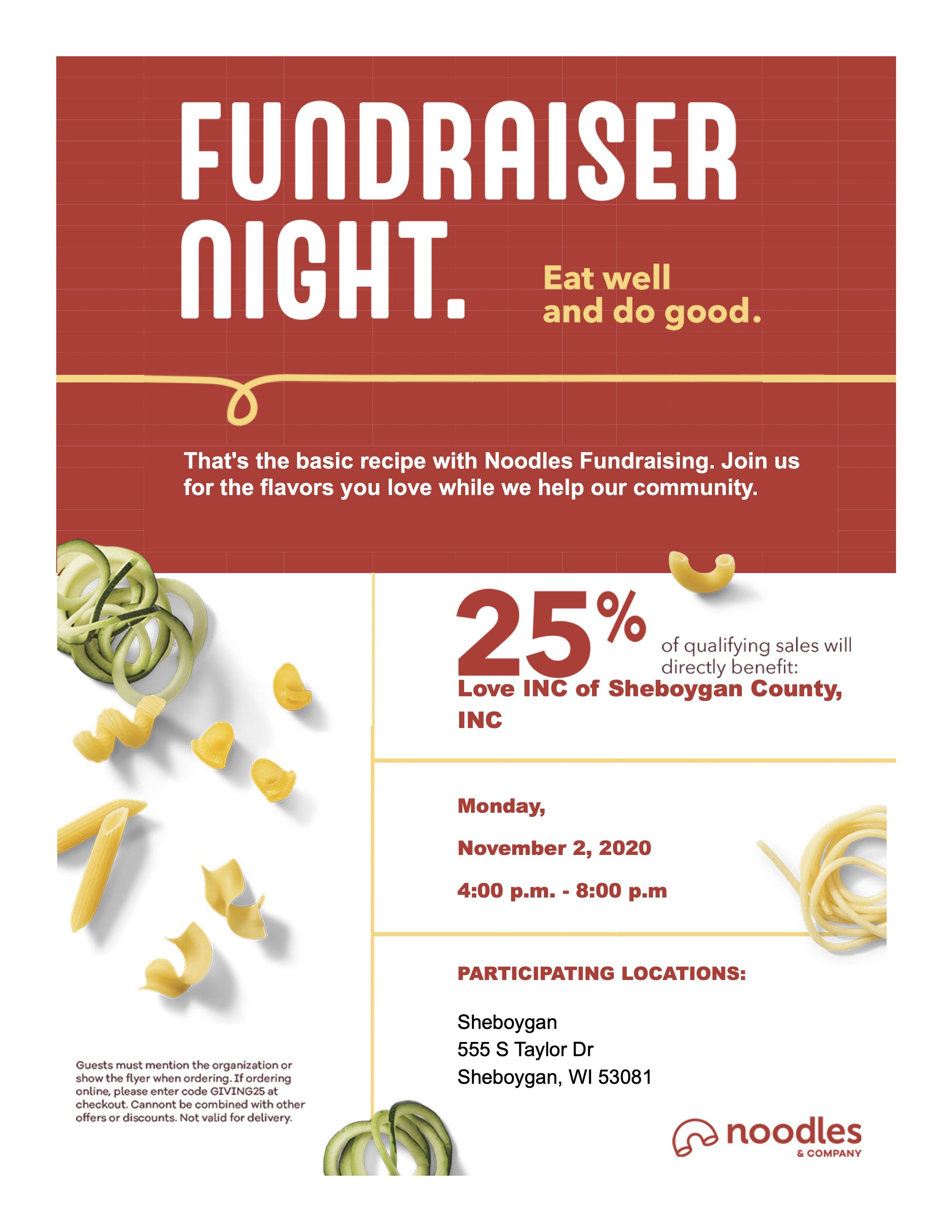 Dine & Donate - Noodles & Co. — Love INC of Sheboygan County