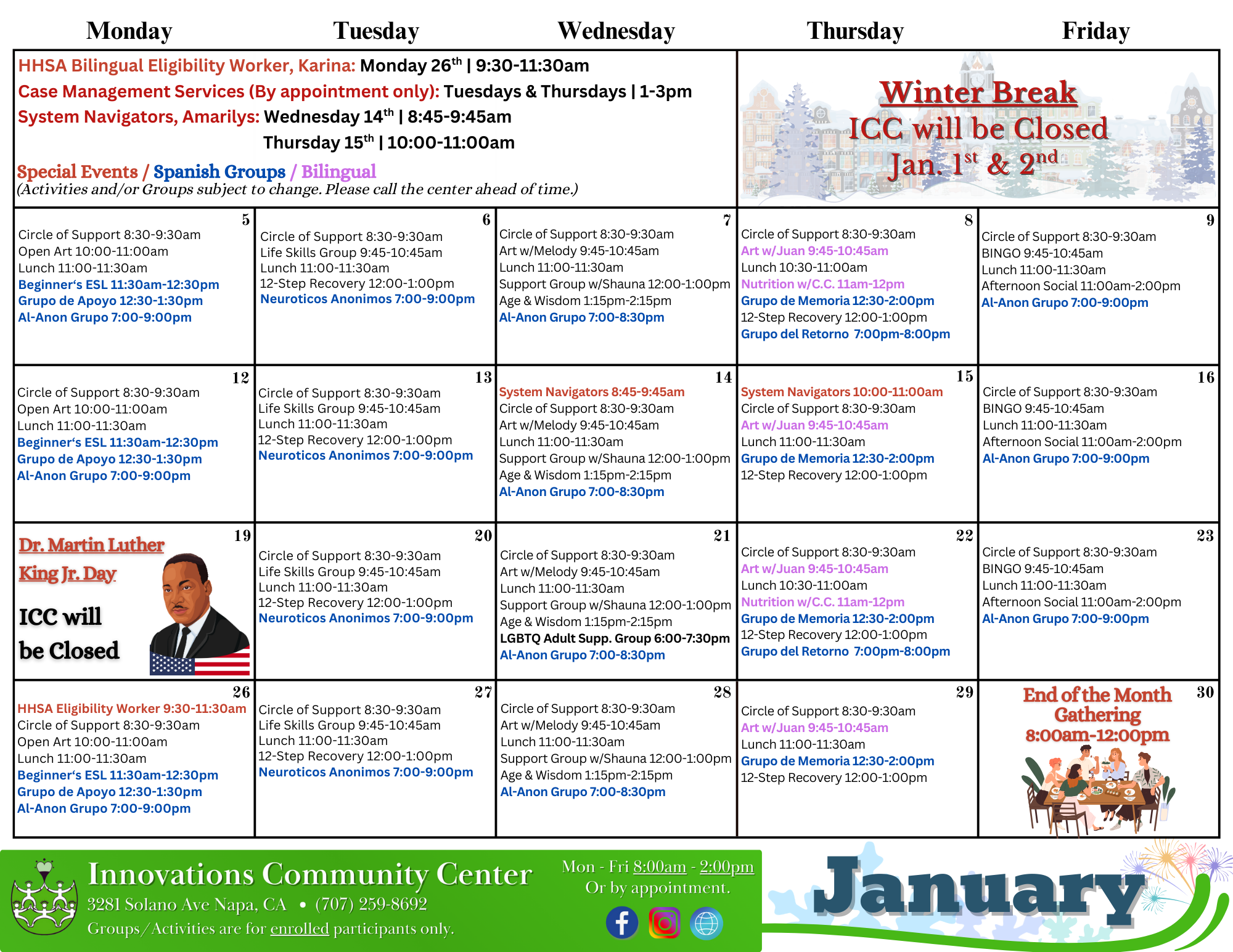 Calendar of Events — Innovations Community Center | Napa County