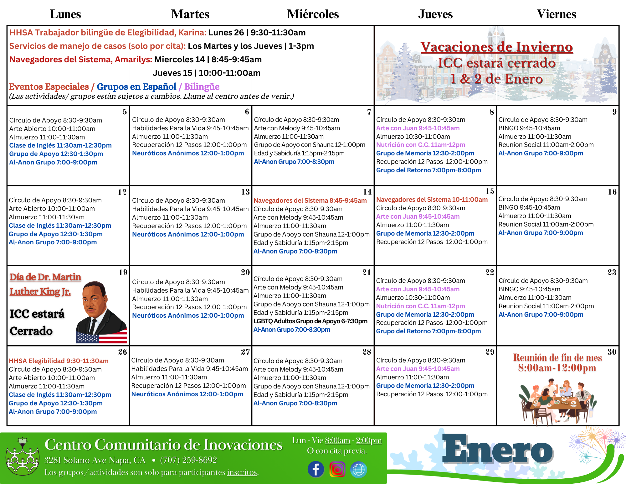 Calendar of Events — Innovations Community Center | Napa County