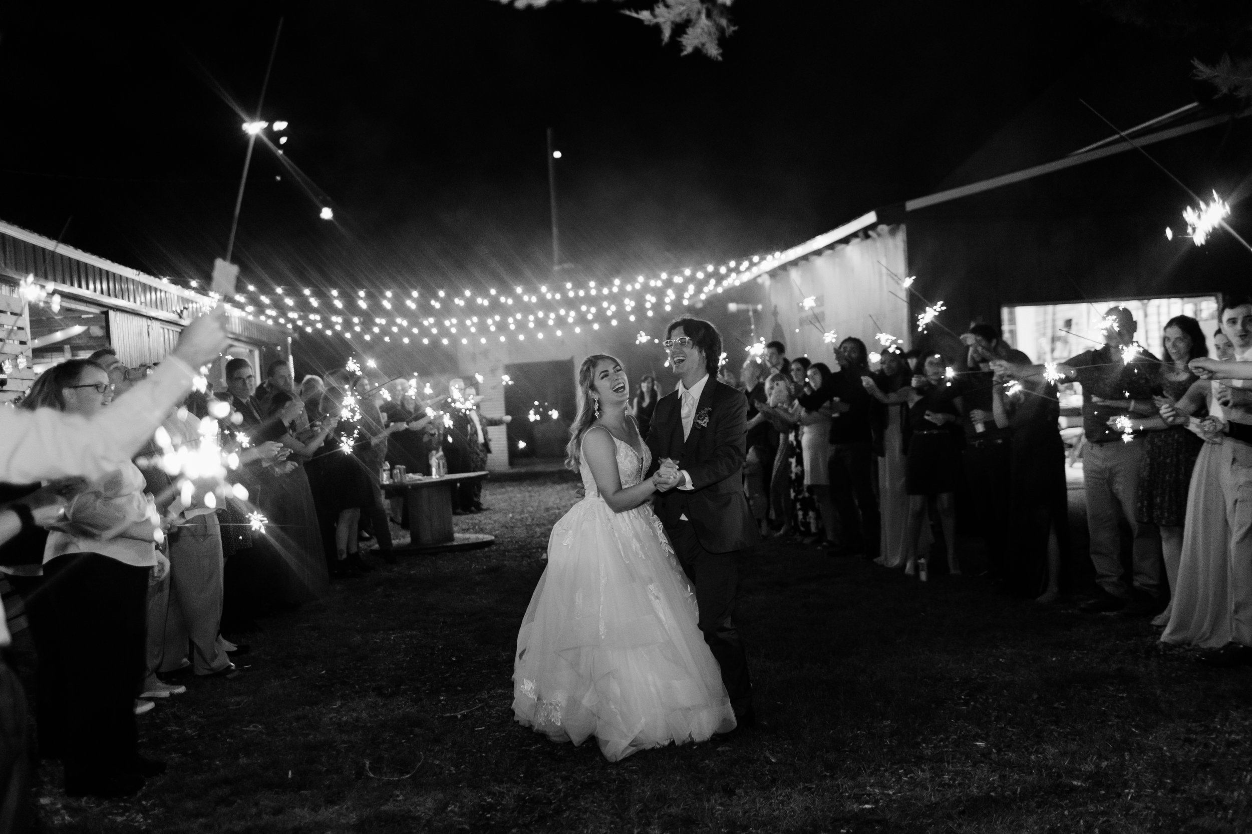 Wedding sparkler exit at The Old Rugged Barn