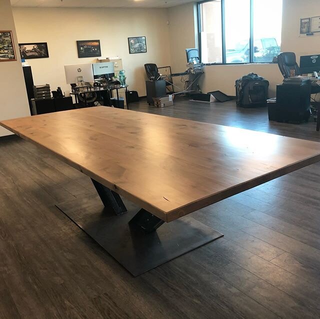 ❗️ Conference Table Alert❗️ such a satisfying feeling dropping off another custom table top! Tommy @justified_performance and his crew built this awesome metal base for the conference table. When you walk into the office the table really makes a stat