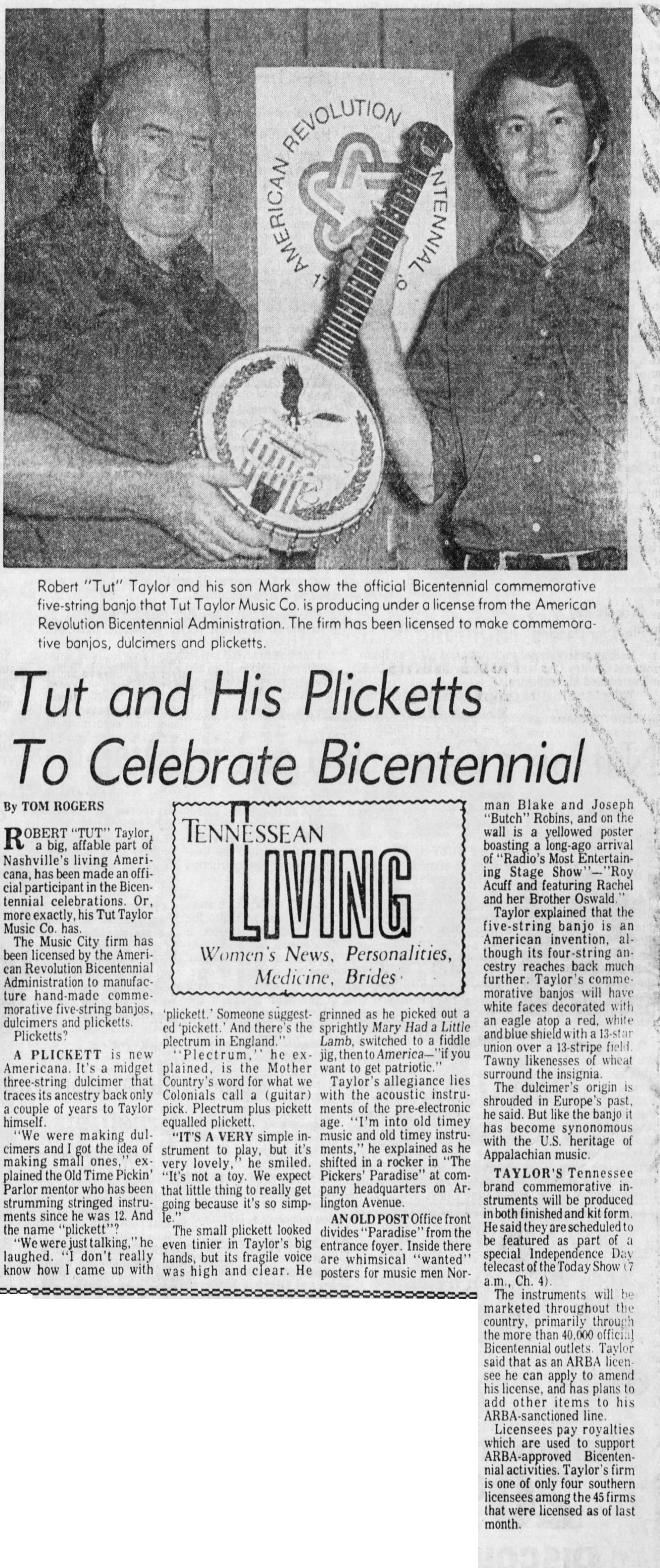 Newspaper article published in "the Tennesseean" in nashville, Tennessee - July 4, 1975