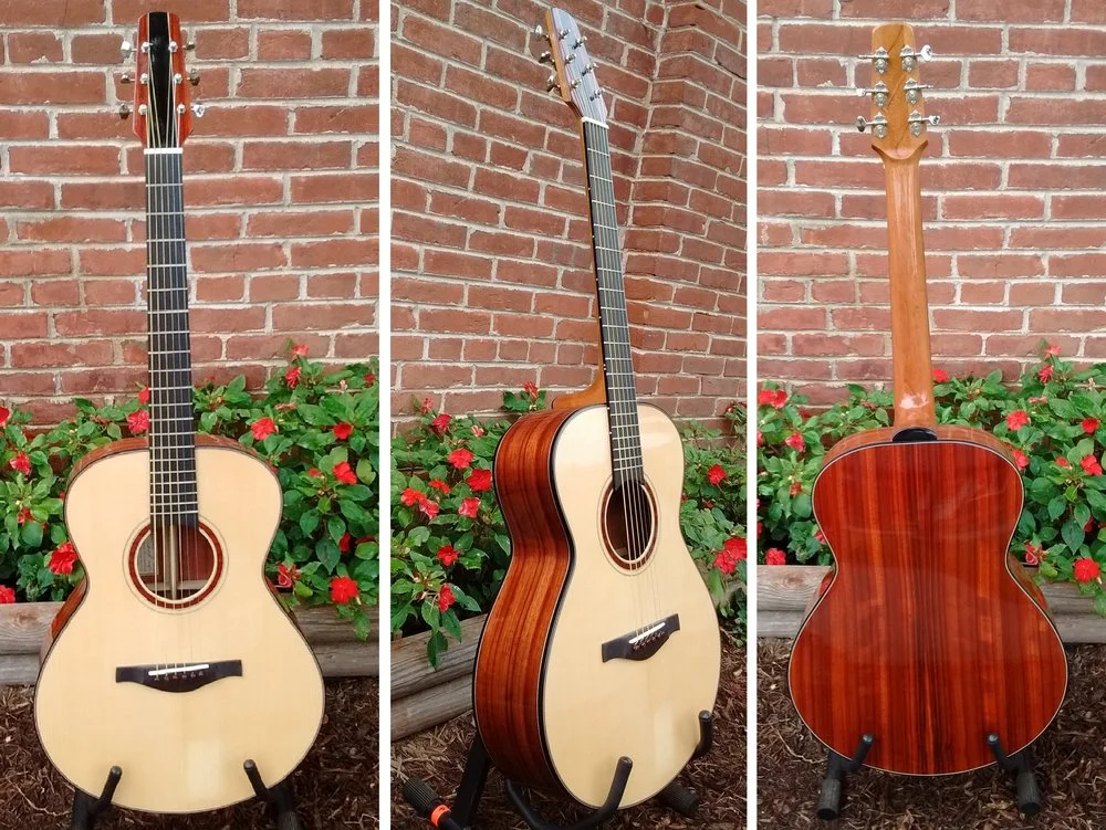 HANDCRAFTED GUITAR BY THOMAS ROEGER OF BLOOMINGTON, IN TOP: CARPATHIAN SPRUCE, BACK/SIDES: PADAUK, NECK: HONDURAN MAHOGANY, BRIDGE PINS: COCOBOLO, FRETBOARD: EBONY REGULAR PRICE = $1999 , 10% OFF THIS WEEKEND ONLY!
