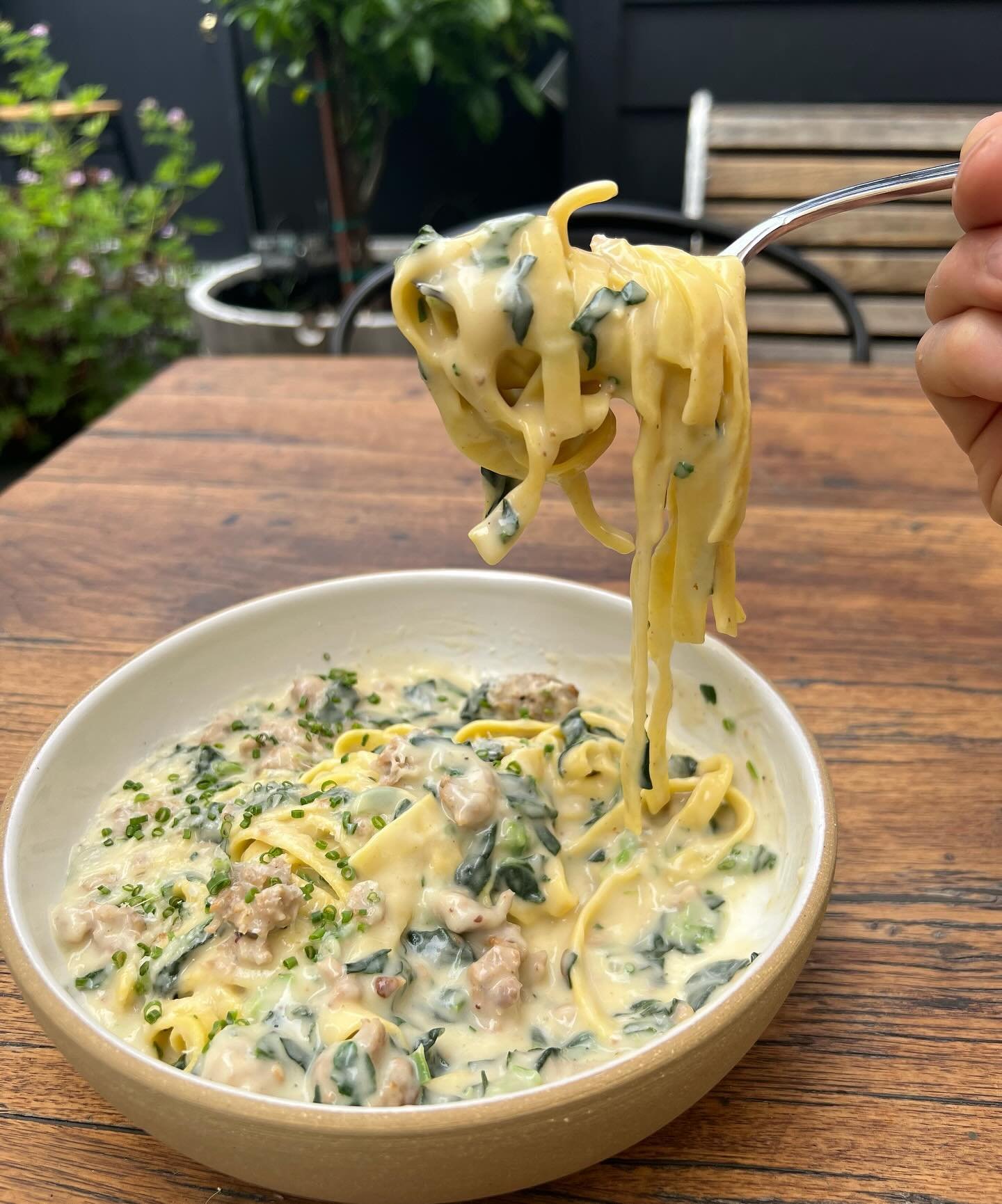 Pasta Wednesday Special! 🍝 

Fettuccine in a Creamy Parsnip Sauce with Italian Sausage, Spinach and Parmigiano Reggiano 

Tonight only! 

Our Hours: 
Mon-Thurs 3-9pm.
Fri-Sat 12-10pm.
Sun 12-9pm.

See you here. 🌙 
&bull; Reservations via yelp, link