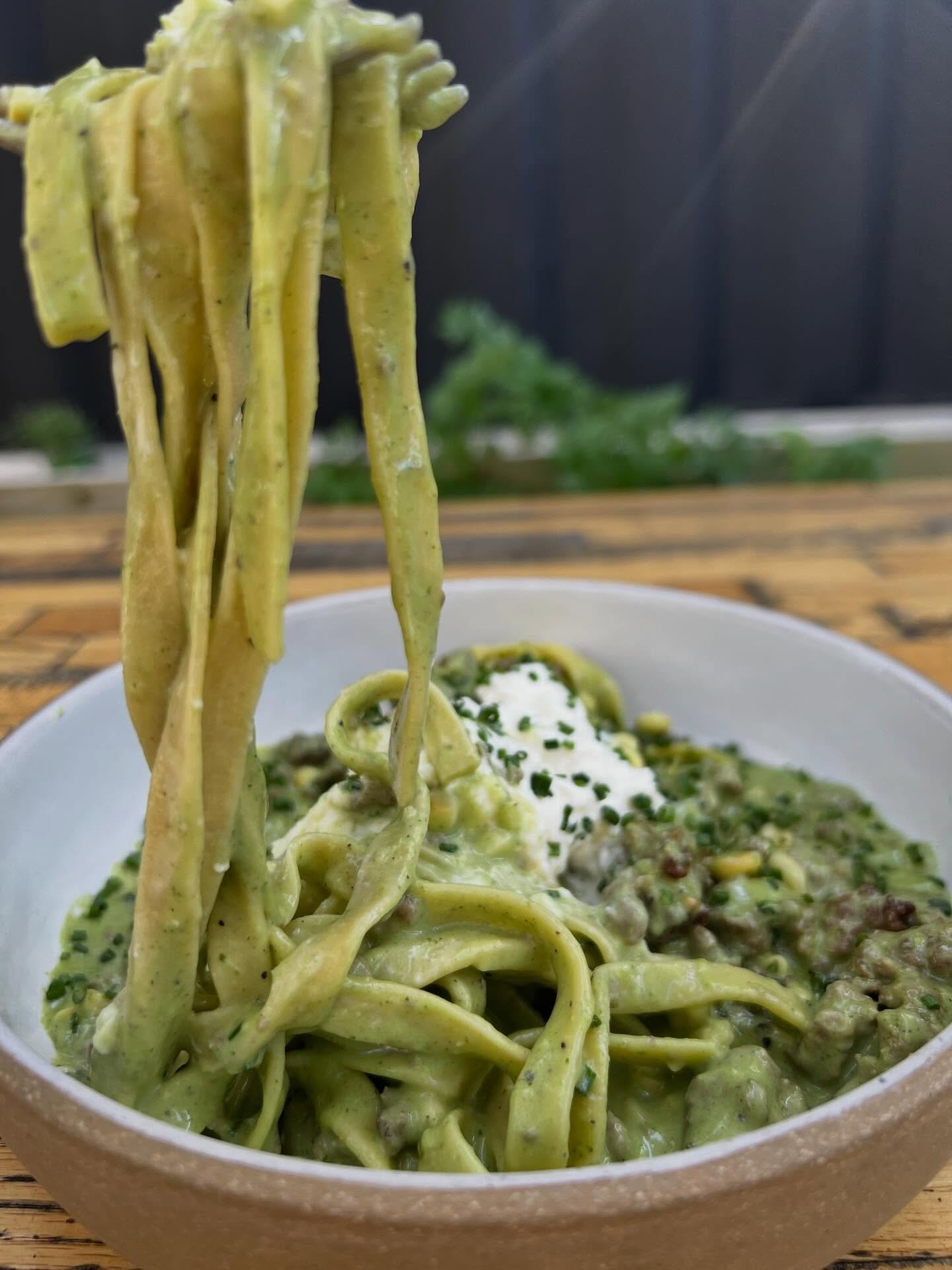 #pastawednesday 

Tonight we have a fettuccine in a creamy spicy cilantro sauce with ground beef, roasted corn, and stracciatella 🤗

It&rsquo;s also wine Wednesday so come in for great deals on wine tonight 🍷❤️

#2145 #craftcocktails #craftbeer #oc