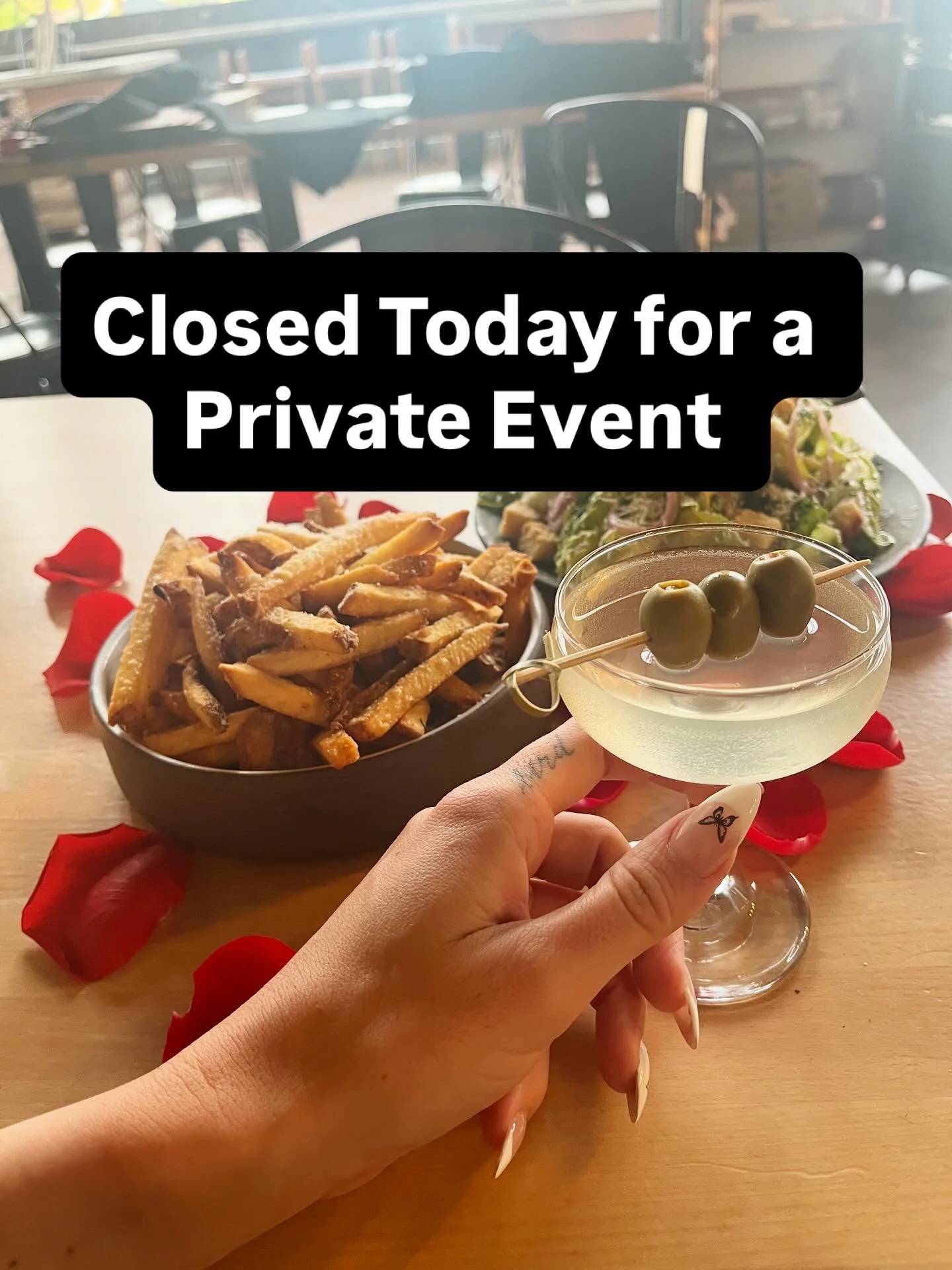 We are closed today for a private event. Tomorrow hours will be back to normal (12pm-9pm). 

Enjoy your Saturday 

#ocrestaurants #craftcocktails #pizza #beer #events