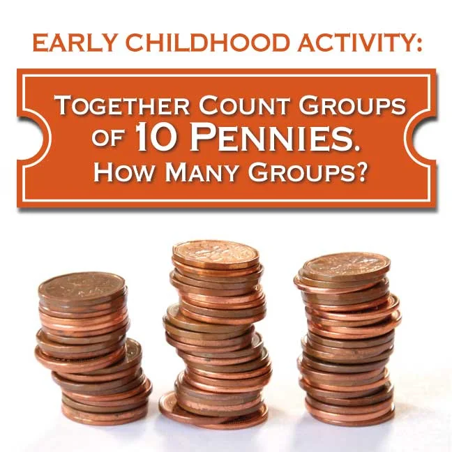 Together count groups of 10 pennies.  How many groups?