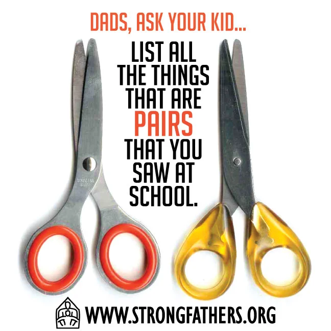 List all the things that are pairs that you saw at school.