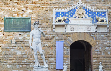 Today a replica of Michelangelo's David is in the statue's original position outside the Palazzo Vecchio.