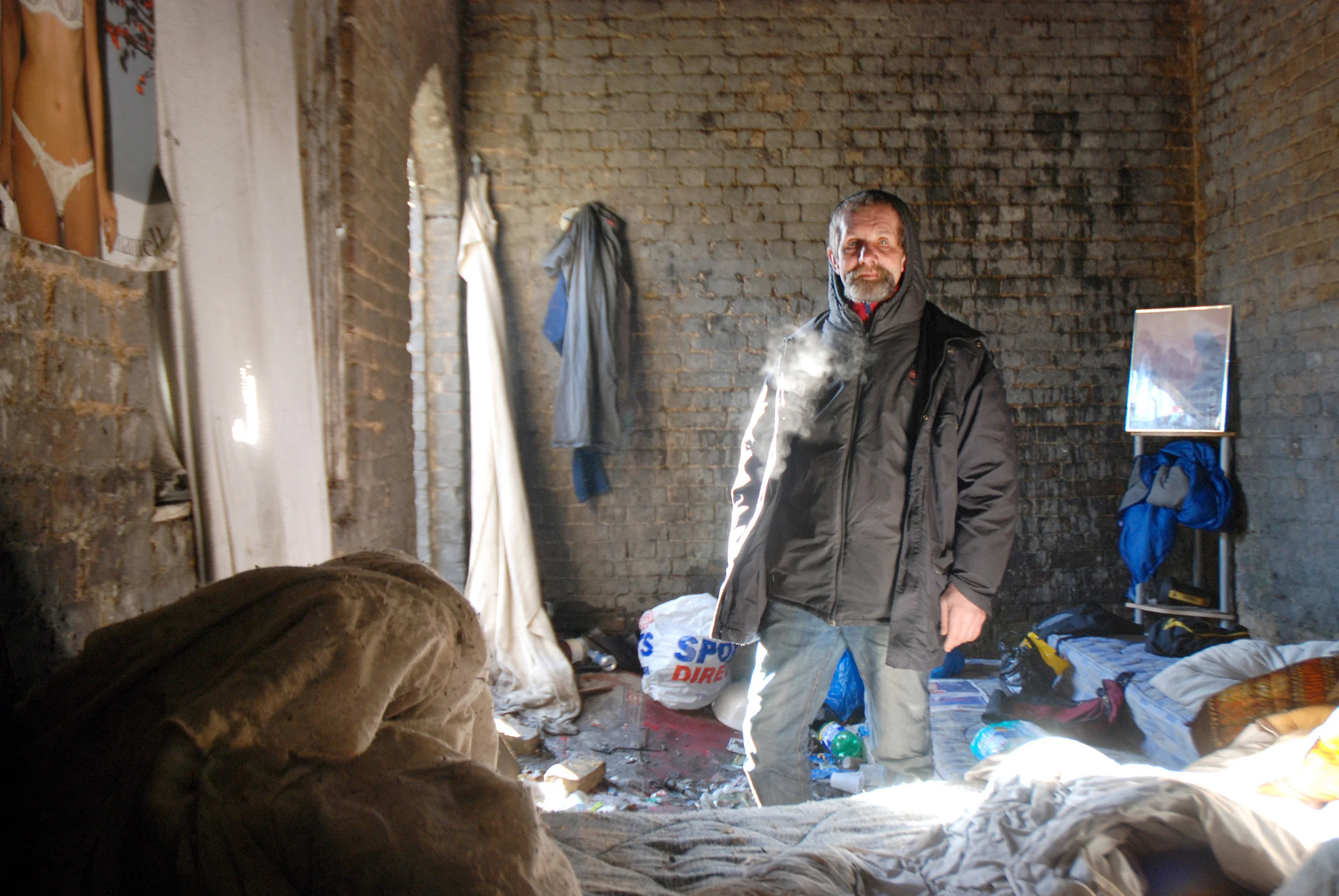 Wojciech (Living under a train tunnel arch), Seven Sister's, London. 2009.