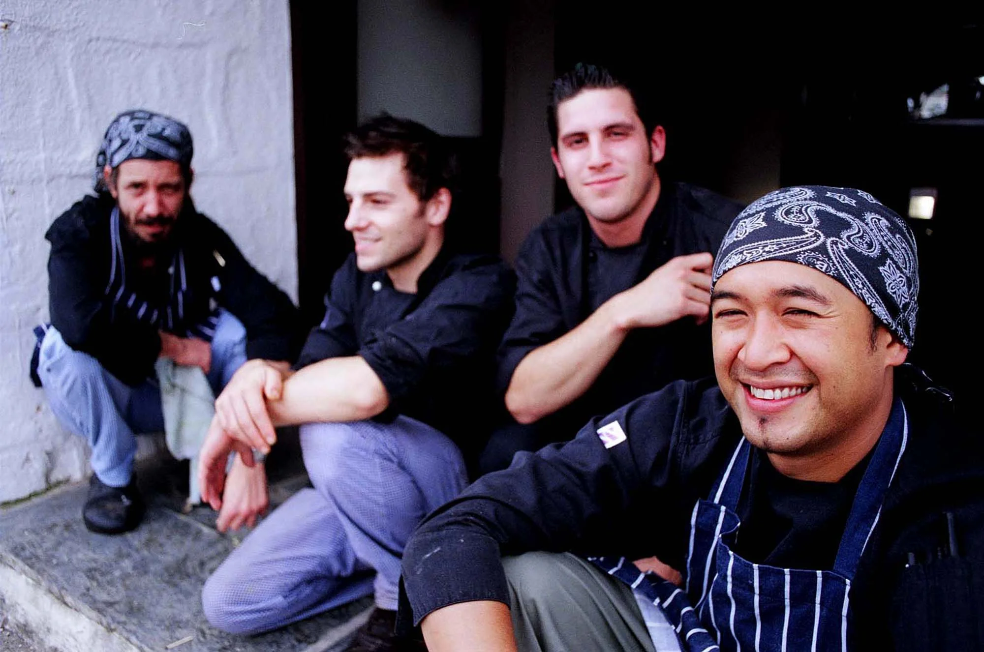 Jude and his Team at The Smokehouse. Porthleven, UK. 2004.