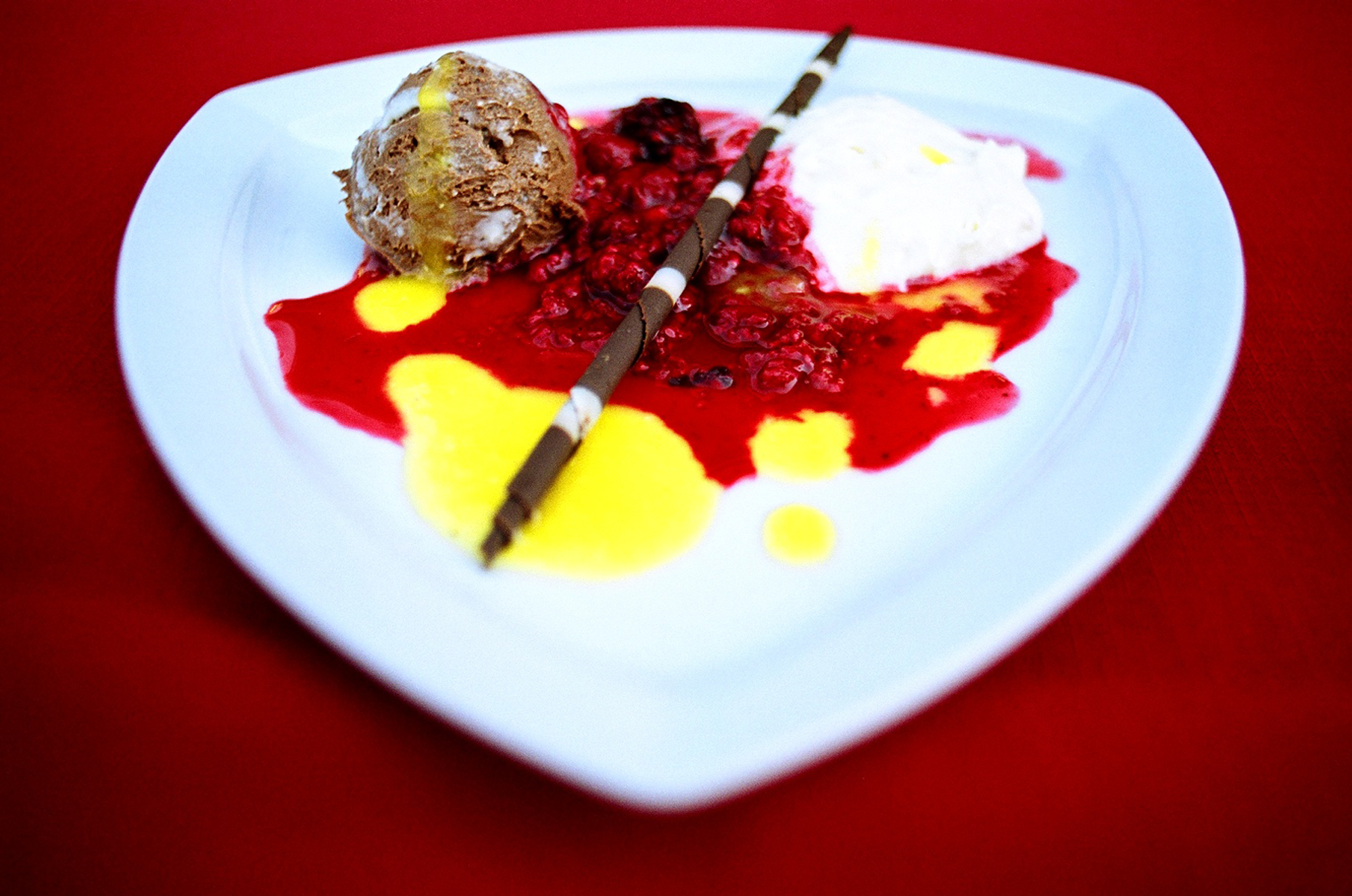 Ice Cream and Raspberries and Coulis. Bratislava. 2005.