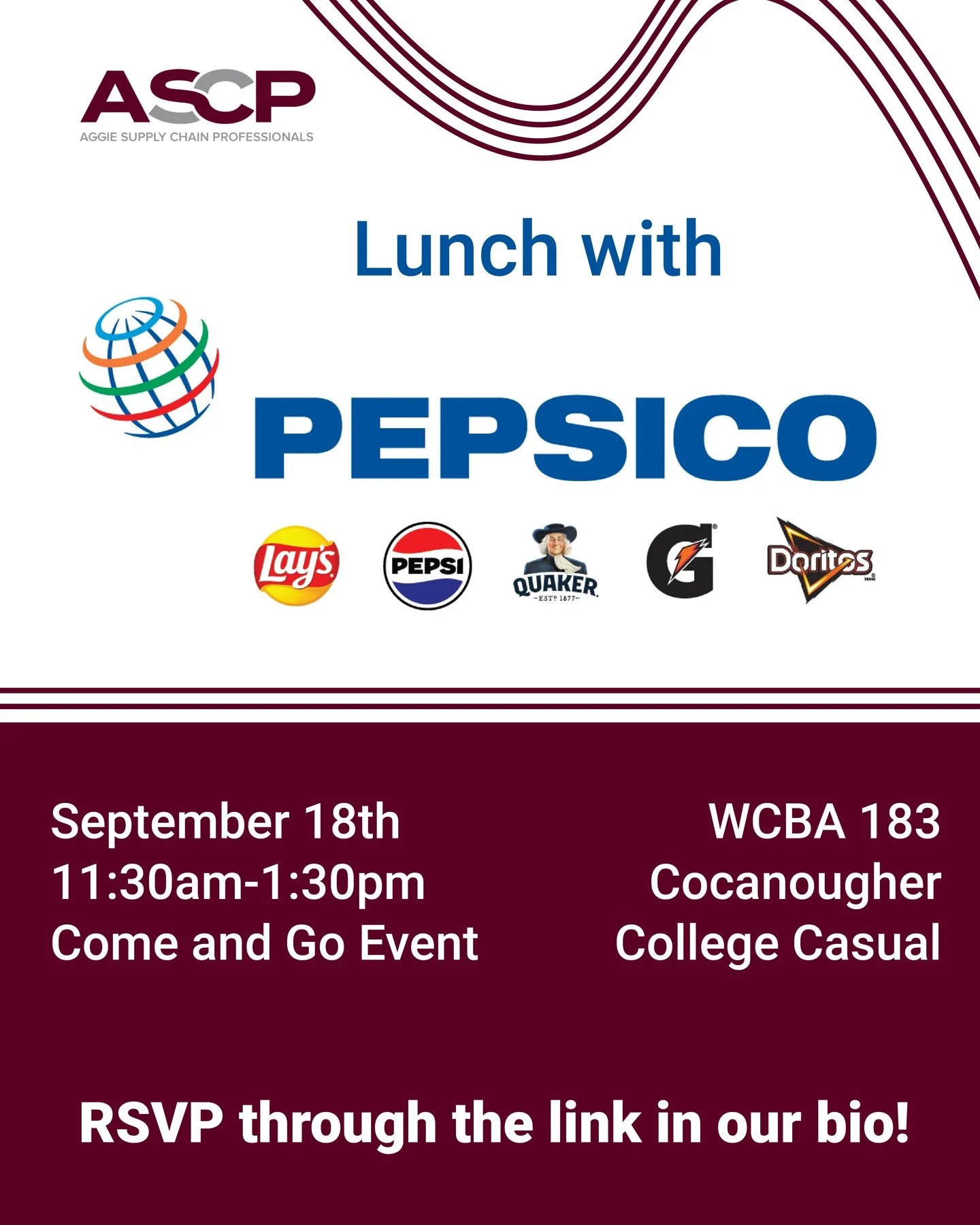 Howdy Ags! Next Thursday, we are having a lunch with Pepsico! Use the link in our bio to RSVP 👍