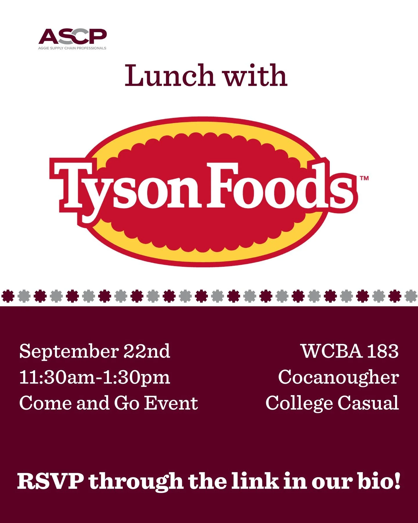 Howdy Ags! Make sure to RSVP for our next event with Tyson Foods! 👍