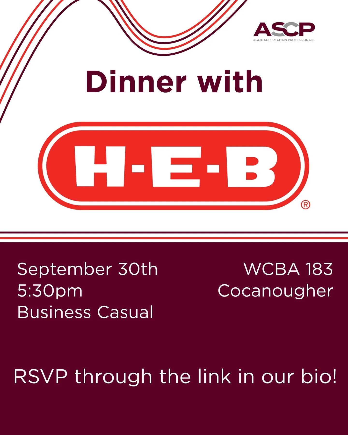 Come see us next Tuesday at our dinner with HEB! RSVP through the link in our bio! 👍