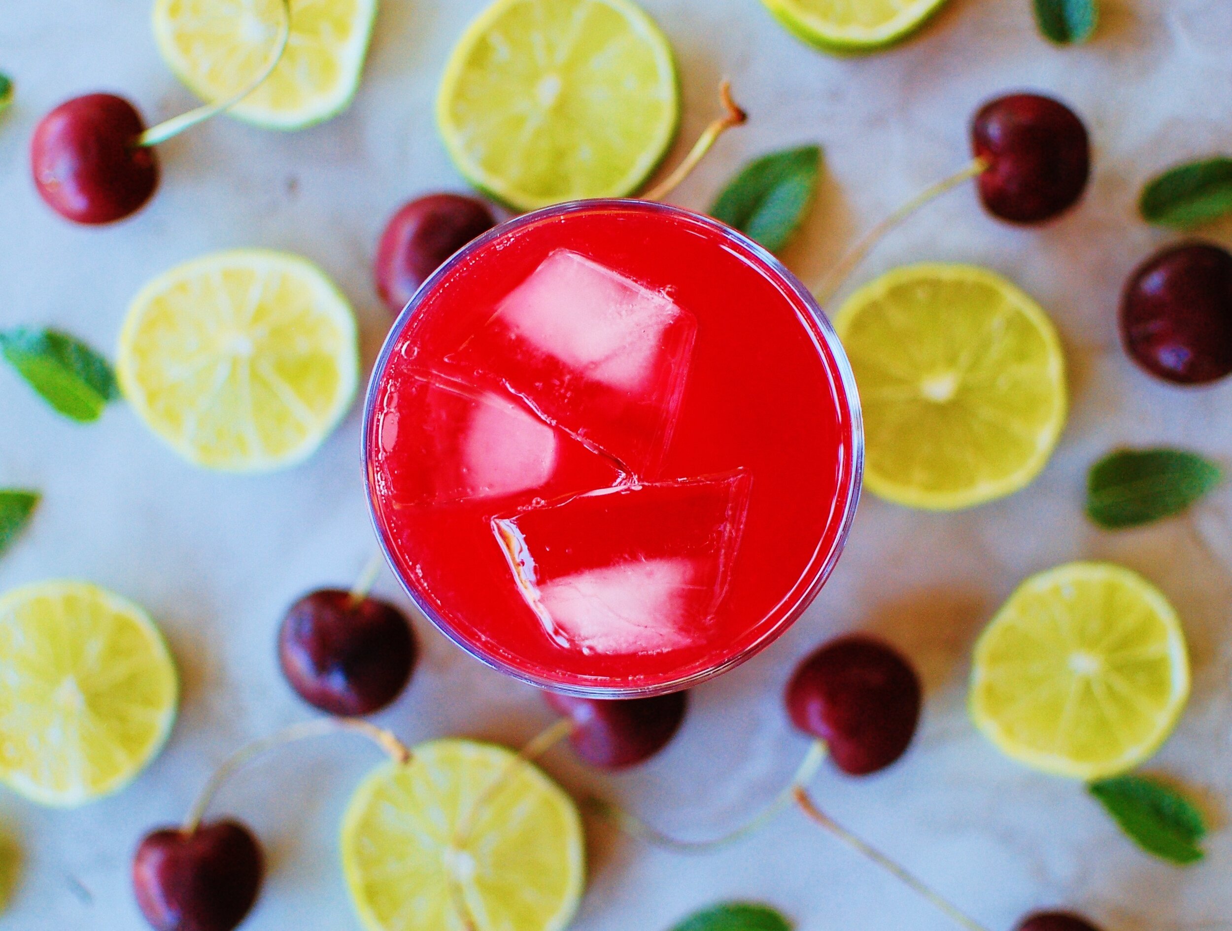 Fermented Cherry Lime Soda with Mint