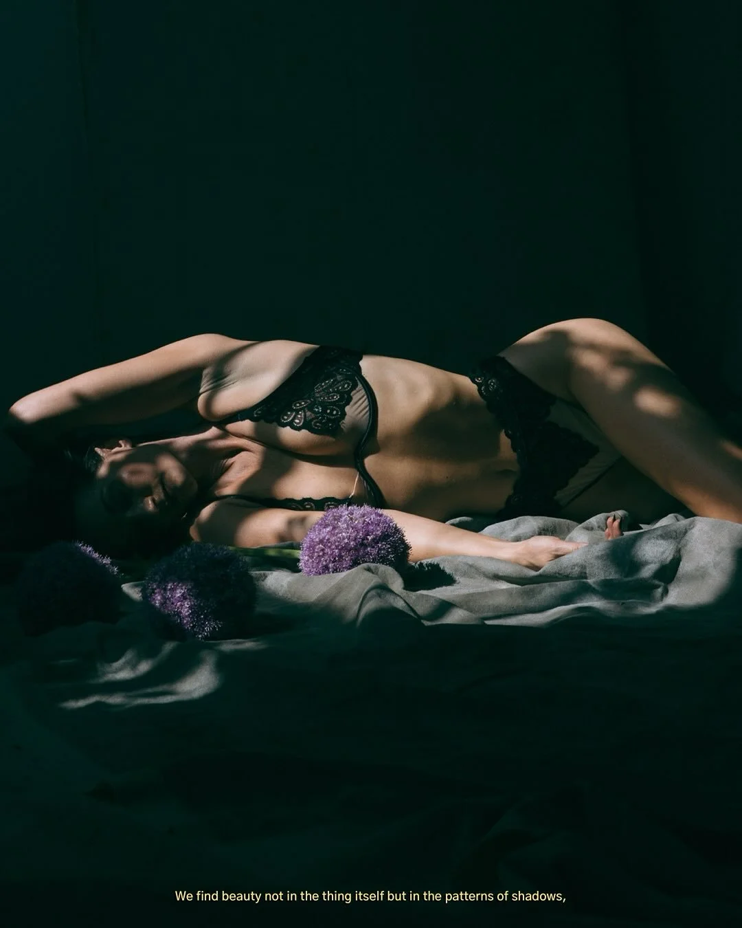 &ldquo;We find beauty not in the thing itself but in the patterns of shadows, 
the light and the darkness, that one thing against another creates. 
If light is scarce then light is scarce; 
we will immerse ourselves in the darkness 
and there discove