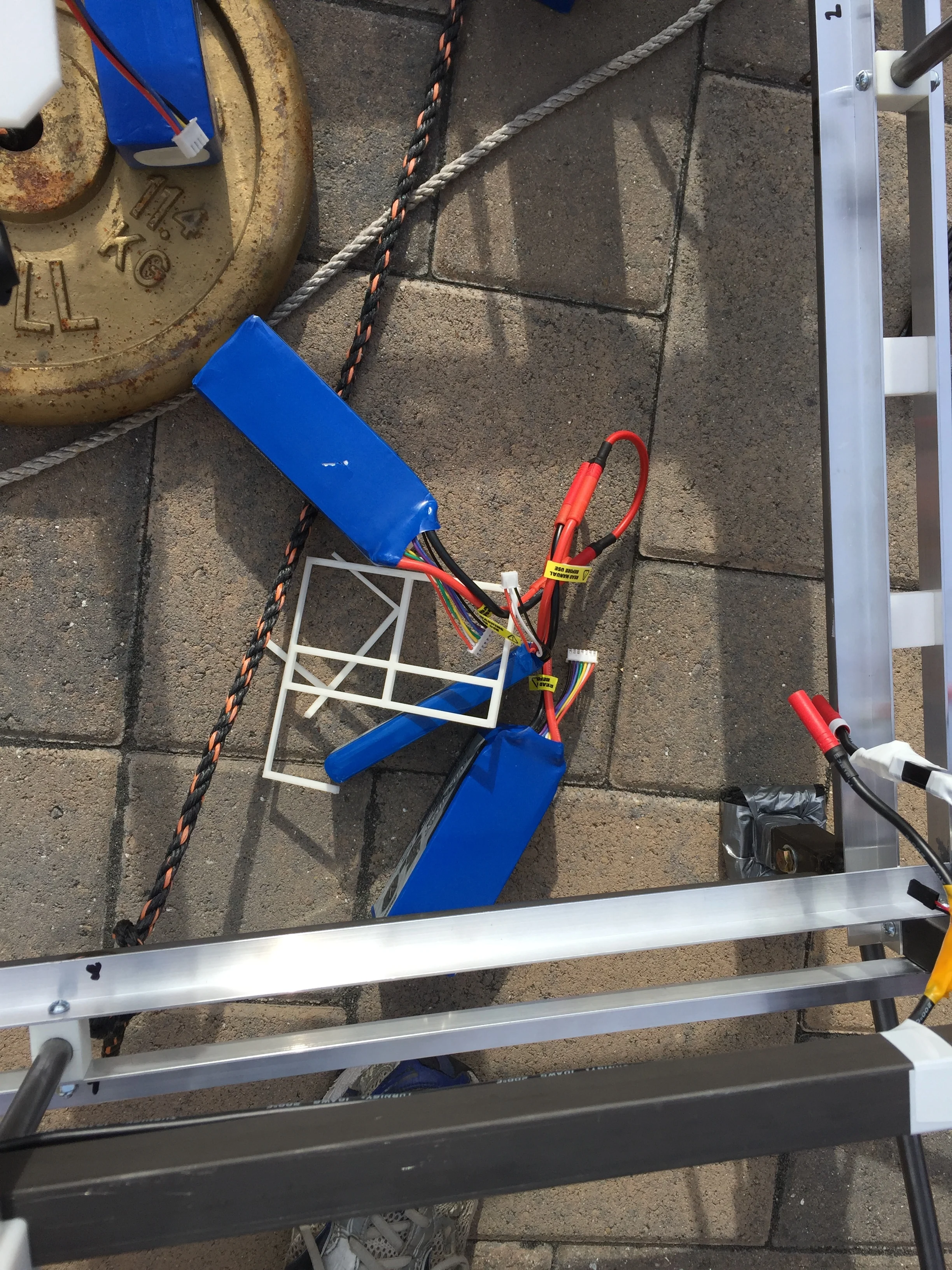  The aftermath of flight test #2 - batteries were thrown everywhere and the mounting system proved to be inadequate 