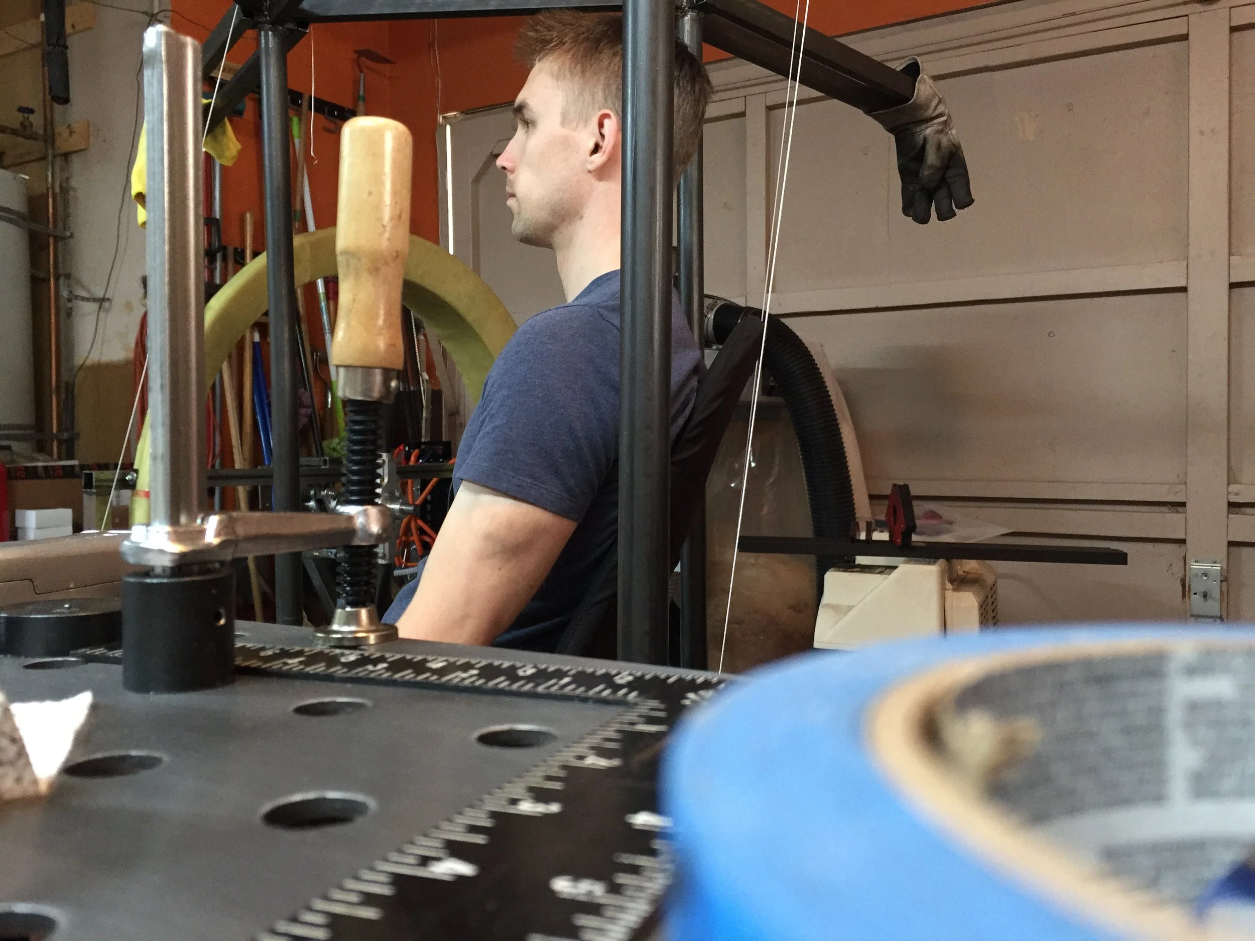  Testing the chair positioning with string to make sure the pilot's head wouldn't be hitting the back panel 