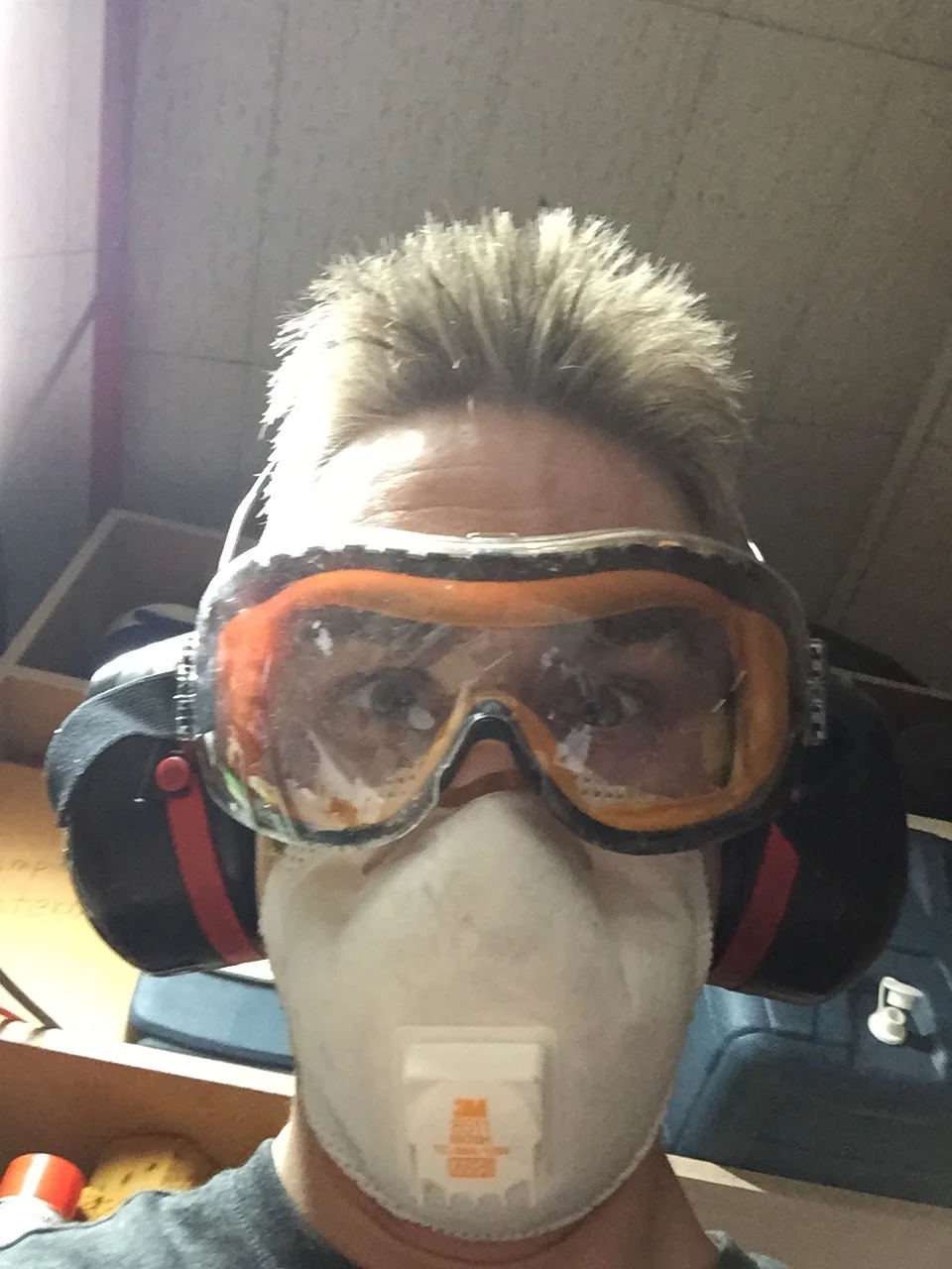  Our commitment extends to safety - including eye, ear, and lung protection during construction.&nbsp; Sadly, it's really hot and stuffy when you wear all this.   
