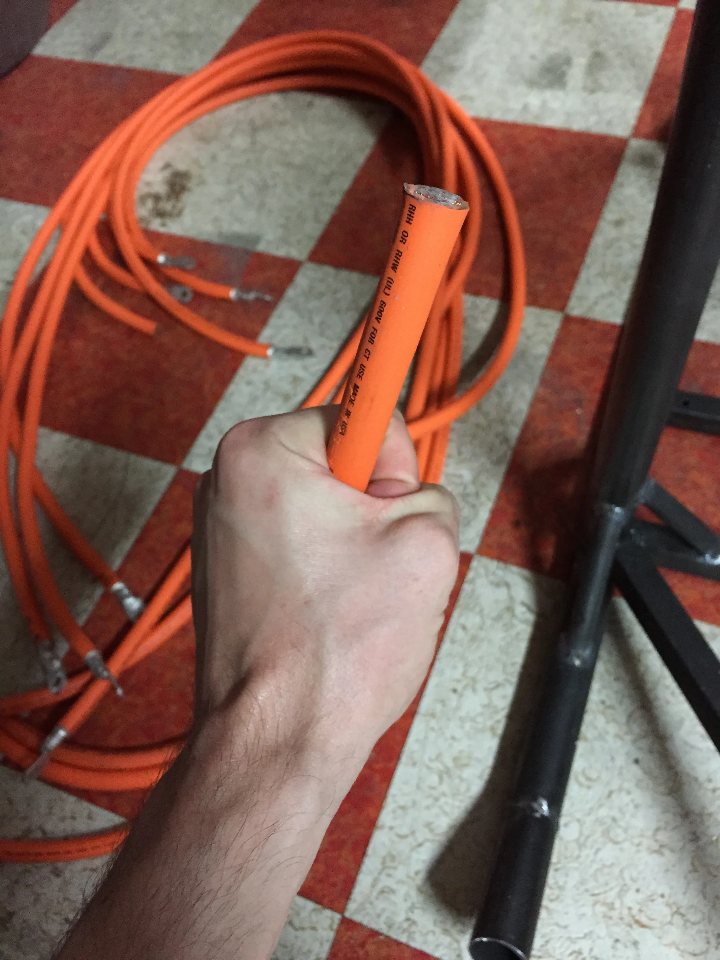  The large amperage requirements meant we needed really thick cables to transmit power from the batteries to the motors 
