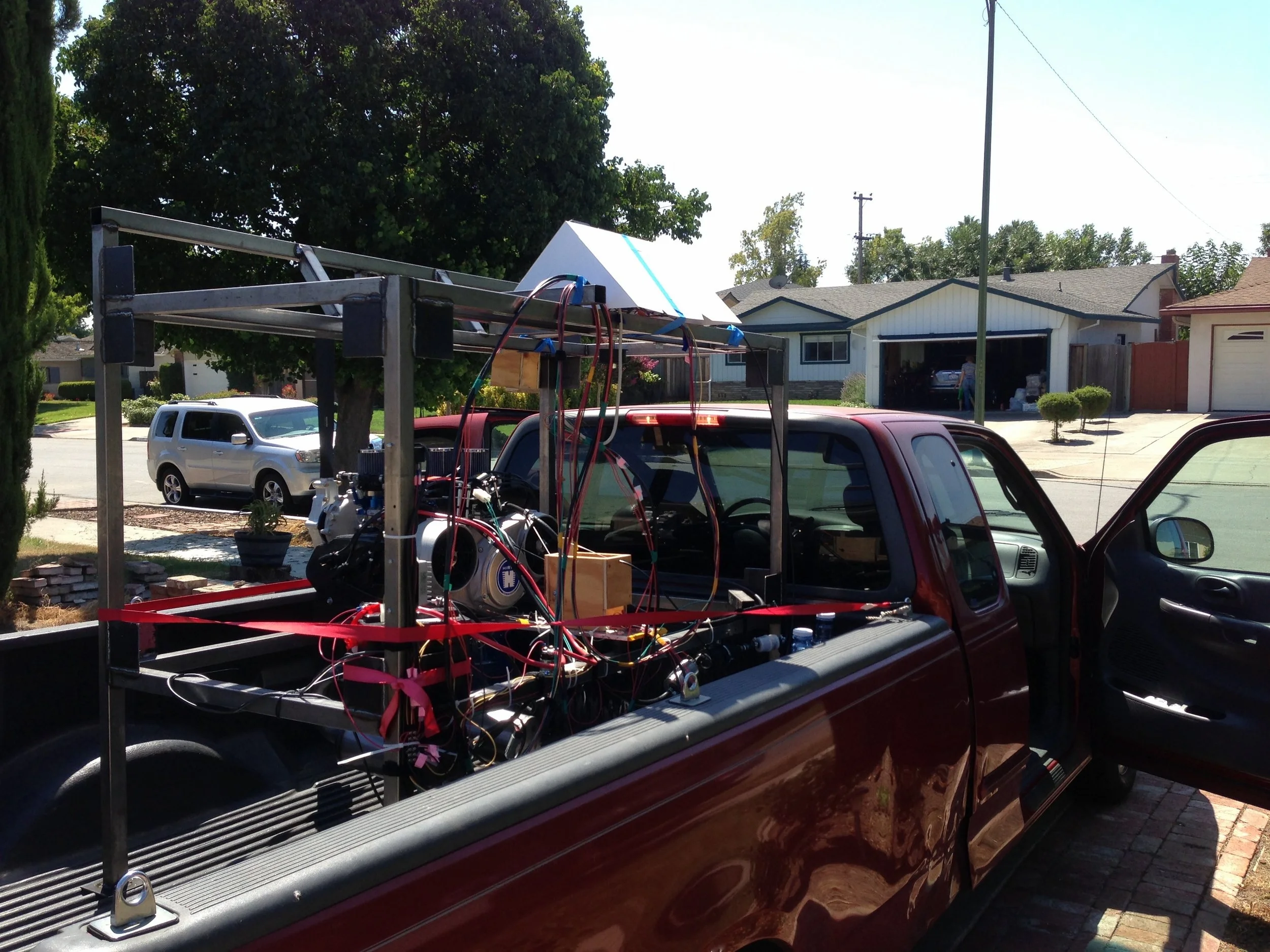  You can imagine we got some fully looks from people driving down the road with this in the back.&nbsp; We were on our way to break in the engine at an airport (it needed to be run at various speeds for ~5 hours) 