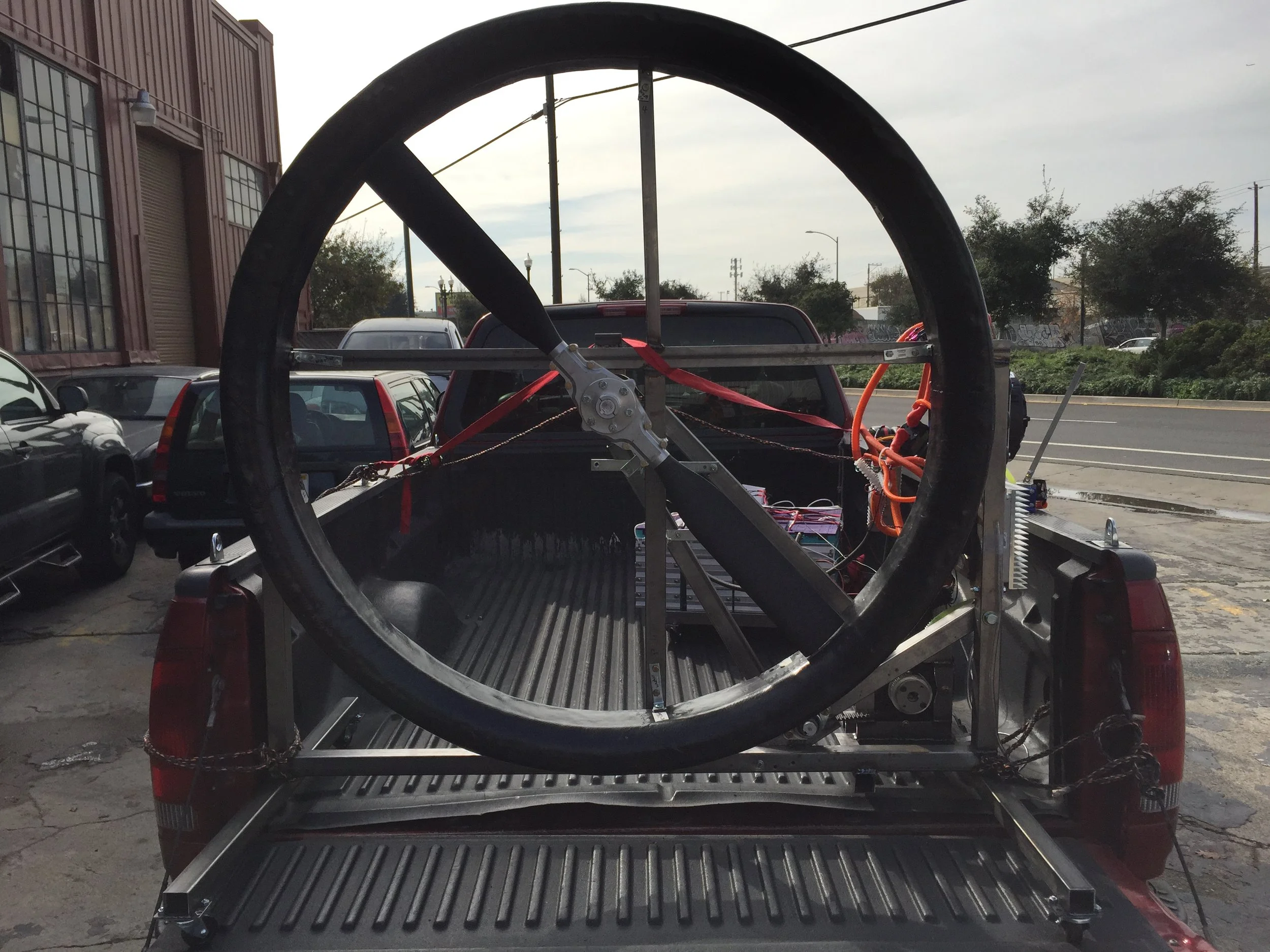  At one point we had to take the whole rig to the company we bought the motor from so they could check why it wasn't generating as much power as they claimed.&nbsp; It was pretty absurd to be running a giant fan in the back of a truck. 