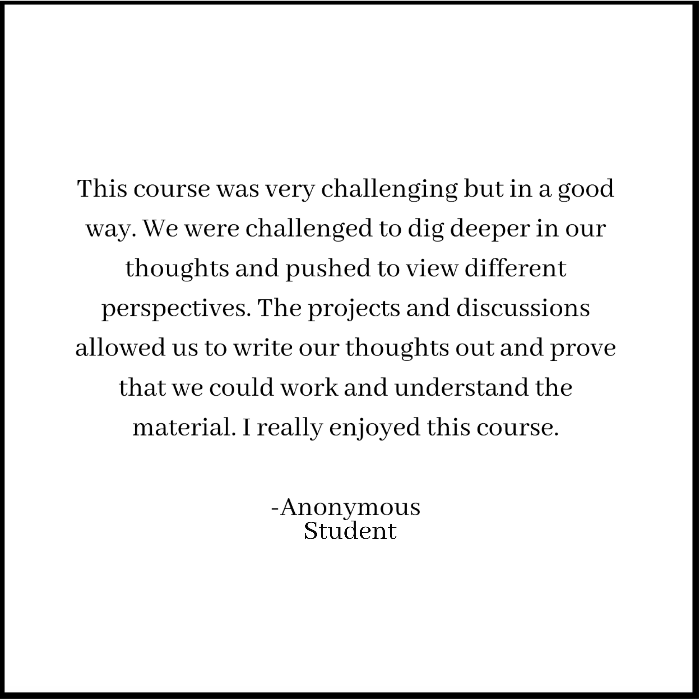 COMST 450 Health Communication was by far one of the most valuable courses I have taken in college! The course is well organized and there is ample opportunity for interaction with peers and assistance from the profe (1) copy.png