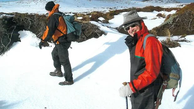 Giane: master tramper, Tom Luff (right) is in his element during a winter trip heading across country to Mangaehuehu Hut in Tongariro National park.