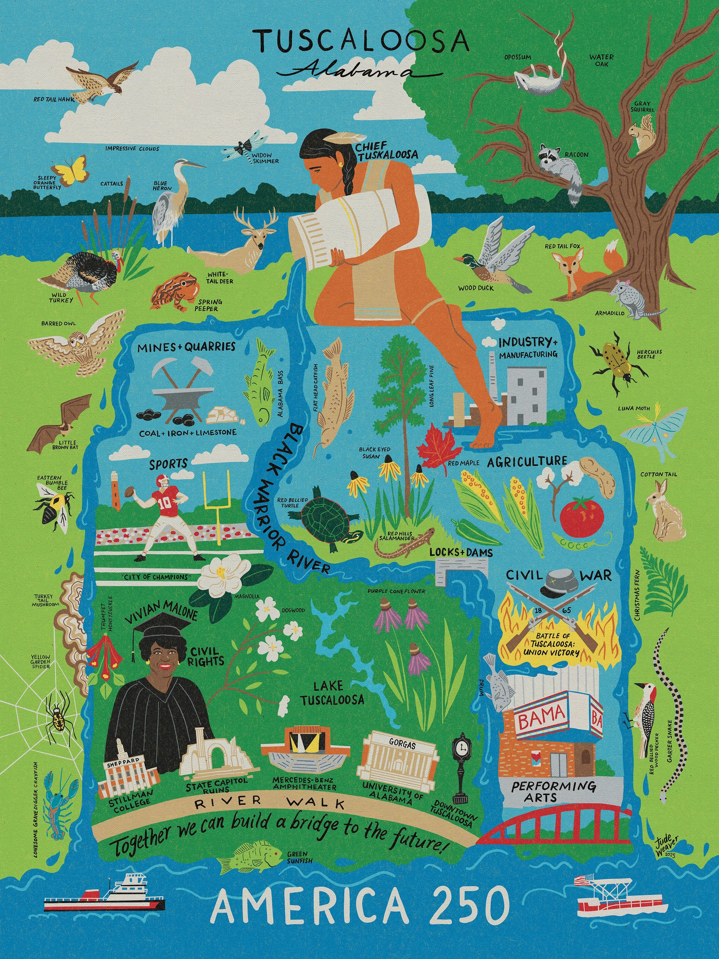 The United States Conference of Mayors - Freedom 250 City Art Poster for Tuscaloosa