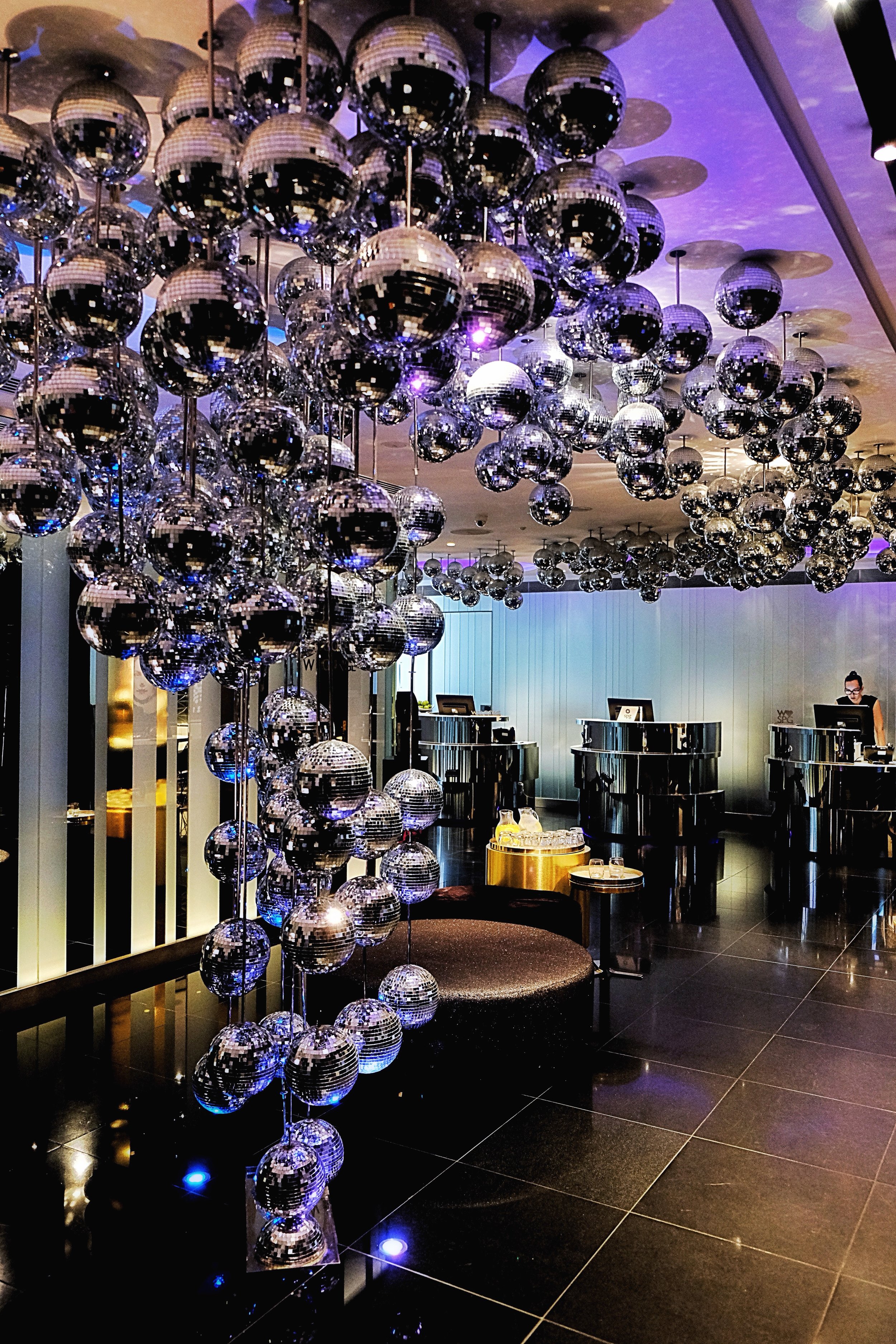There are 660 glitter balls throughout the entrance and the reception area. One of my favorite things here. Definitely a photo moment 