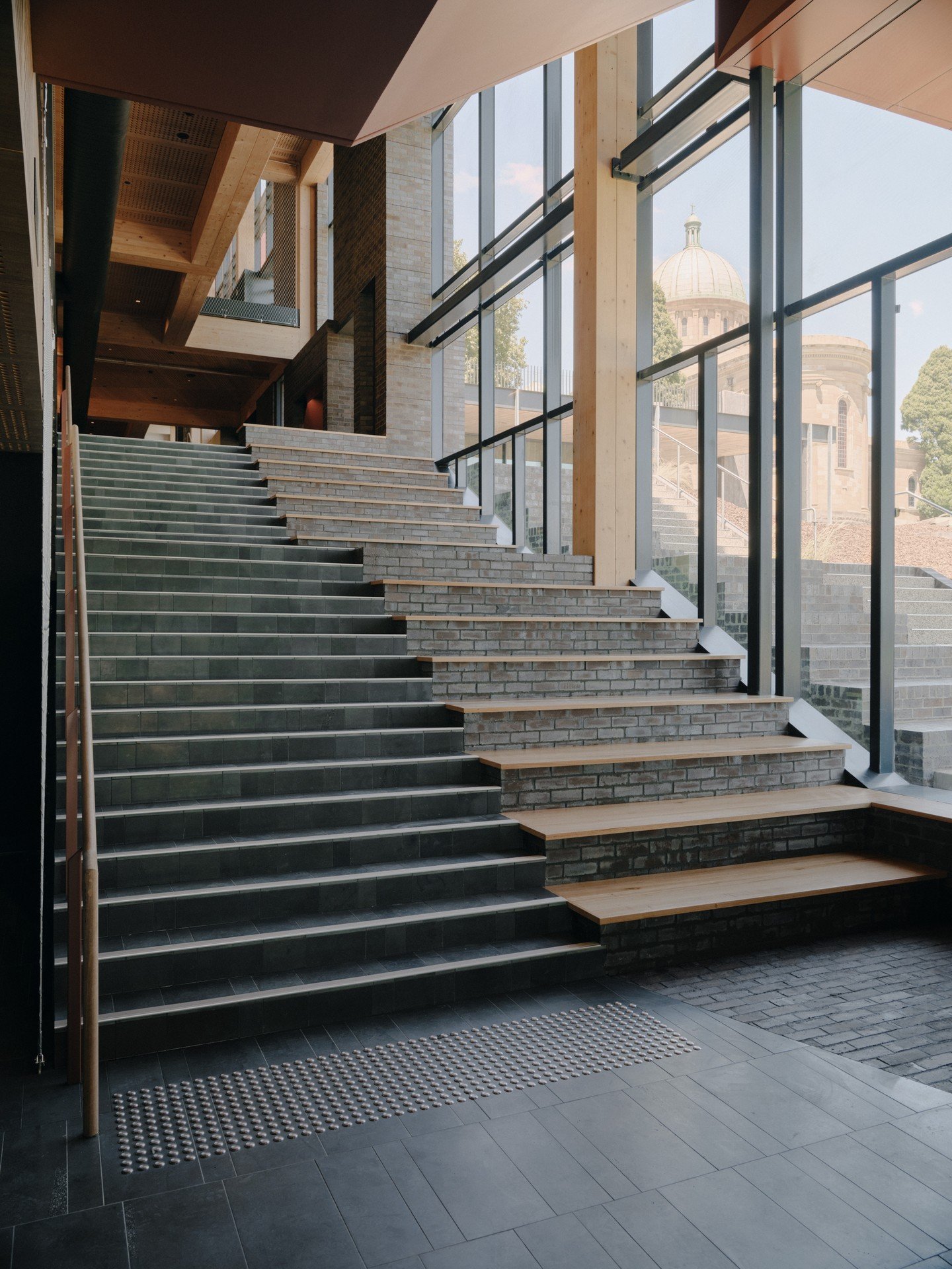 The internal staircase of the new Kostka Building at @xaviercollege tastefully reflects the school&rsquo;s heritage in a contemporary setting, with handmade Krause Bricks laid alongside sleek modern tiling.

Bricks: Krause Bricks in Grampian Blues
De