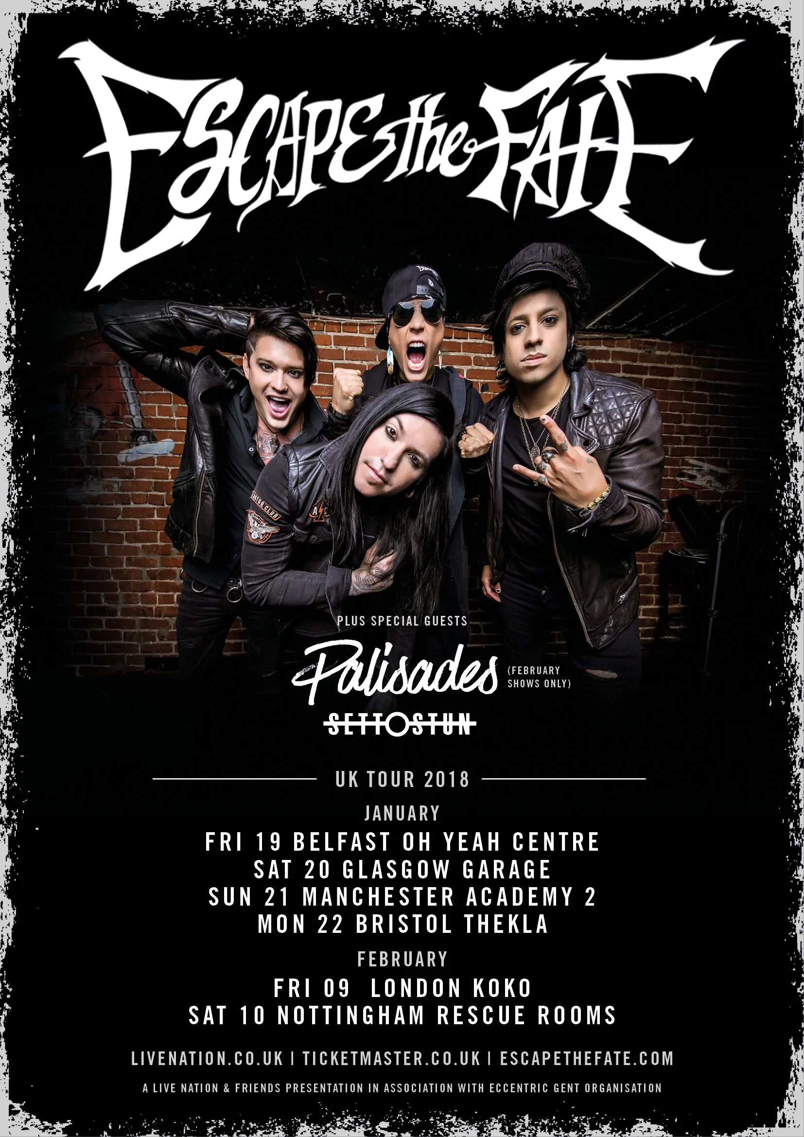 Escape The Fate UK tour Dates 2018