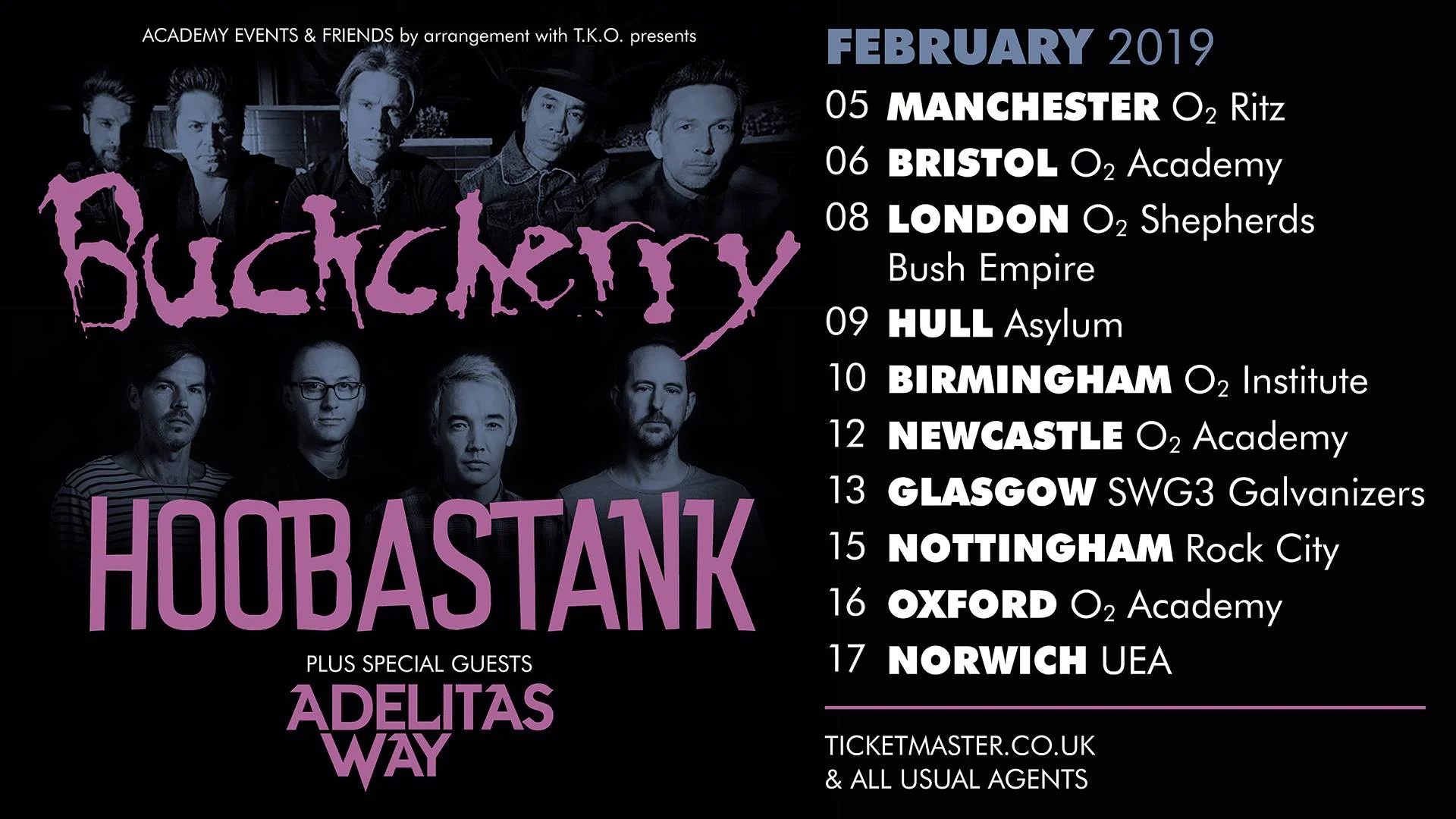 Buckcherry Hoobastank co-headline tour UK dates 2019