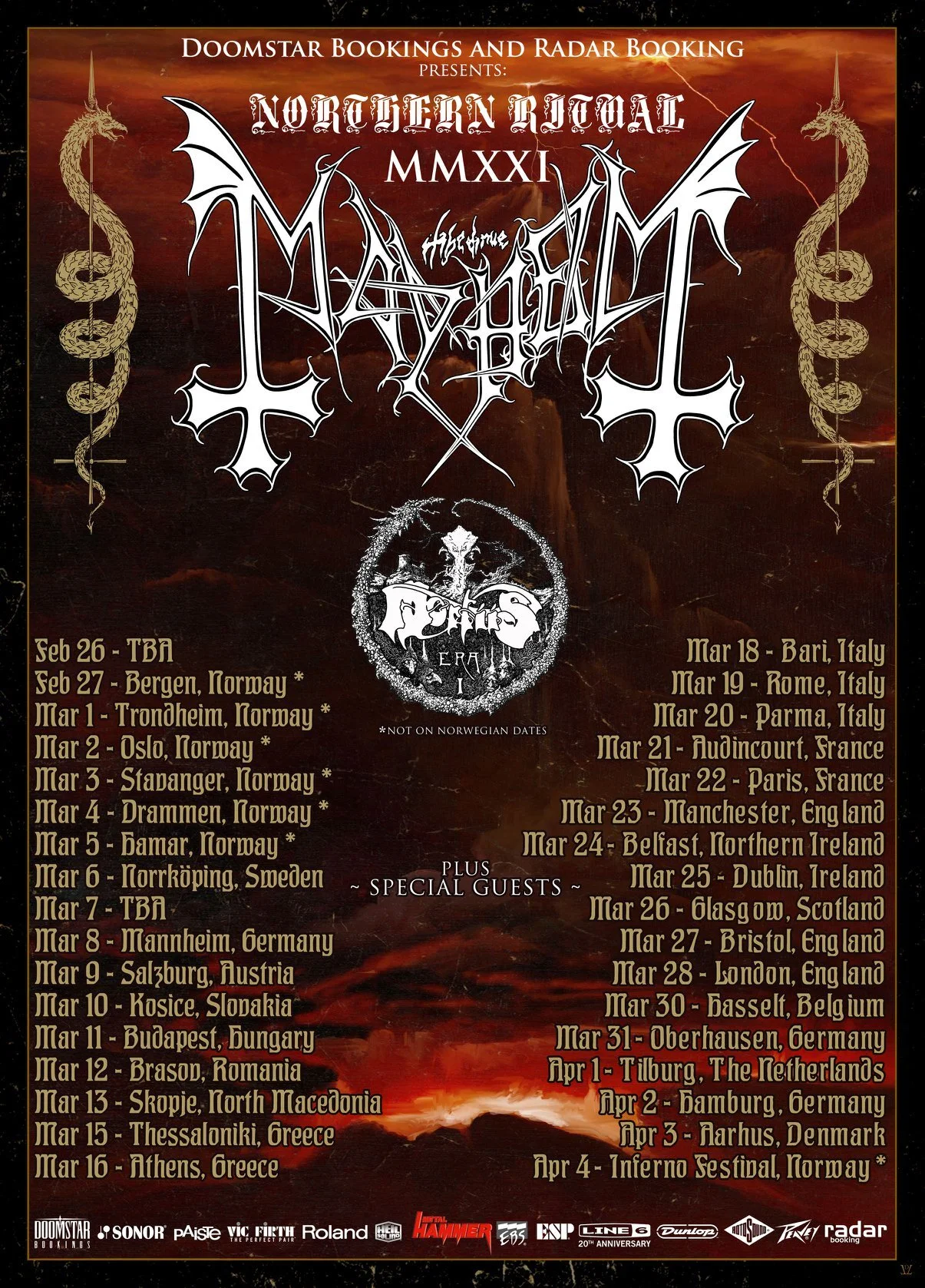 Mayhem Europe 2020 Tour dates
