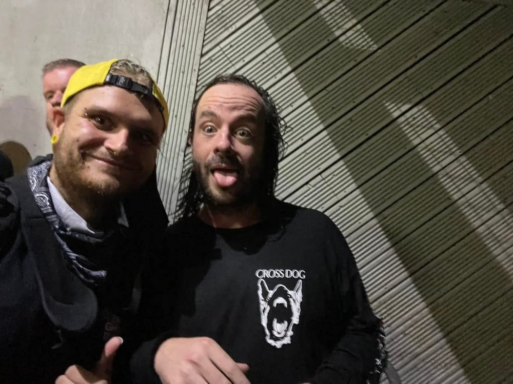  Liam Cormier of Cancer Bats with our Ryan  outside the venue after a gig. 