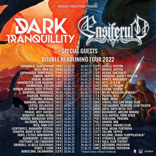 Dark Tranquility / Ensiferum European Tour Dates 2022