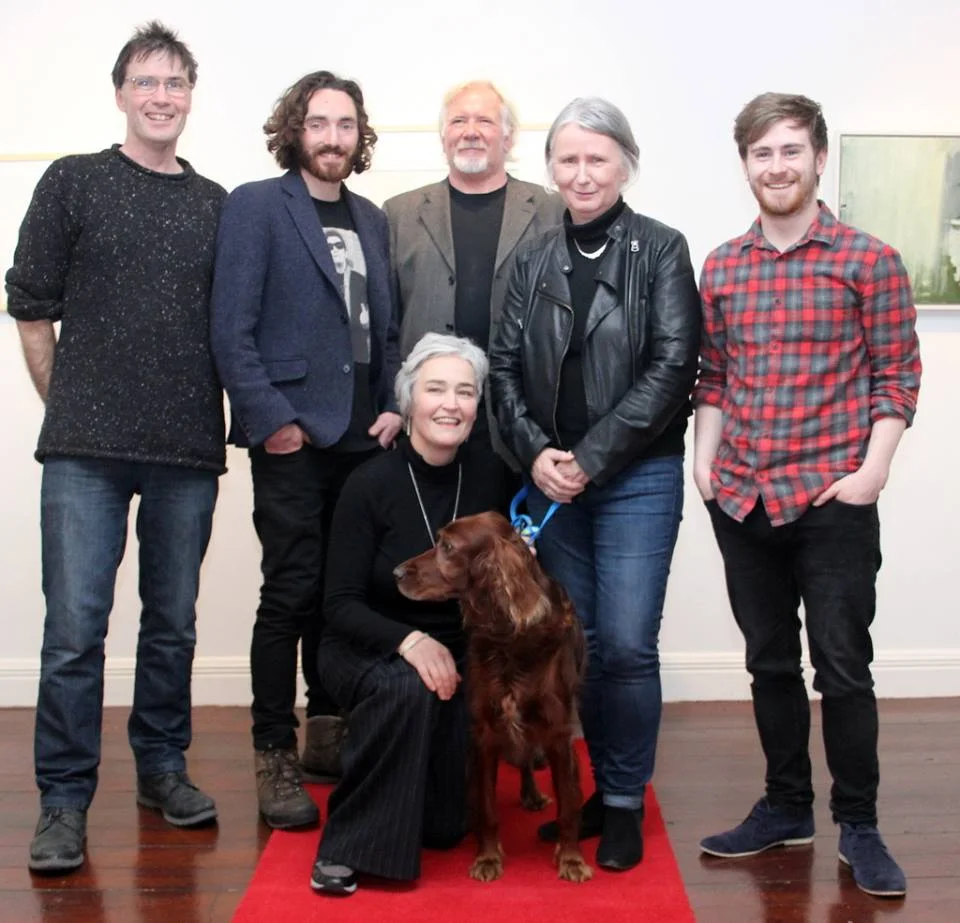 "My Island Links" L- R.Malcolm Hamilton (Backing Music Composer / Performance) Peter Martin (Cinematography), David Lawlor (Backing Music Composer) Susan O Keeffe, (Film Director & Script). Luke Devaney / The Blue Room Recording Studio (Sound recording / Music Recording & Music Arrangement) and front row.... Martina and Blue the two leading ladies, stars of the show.