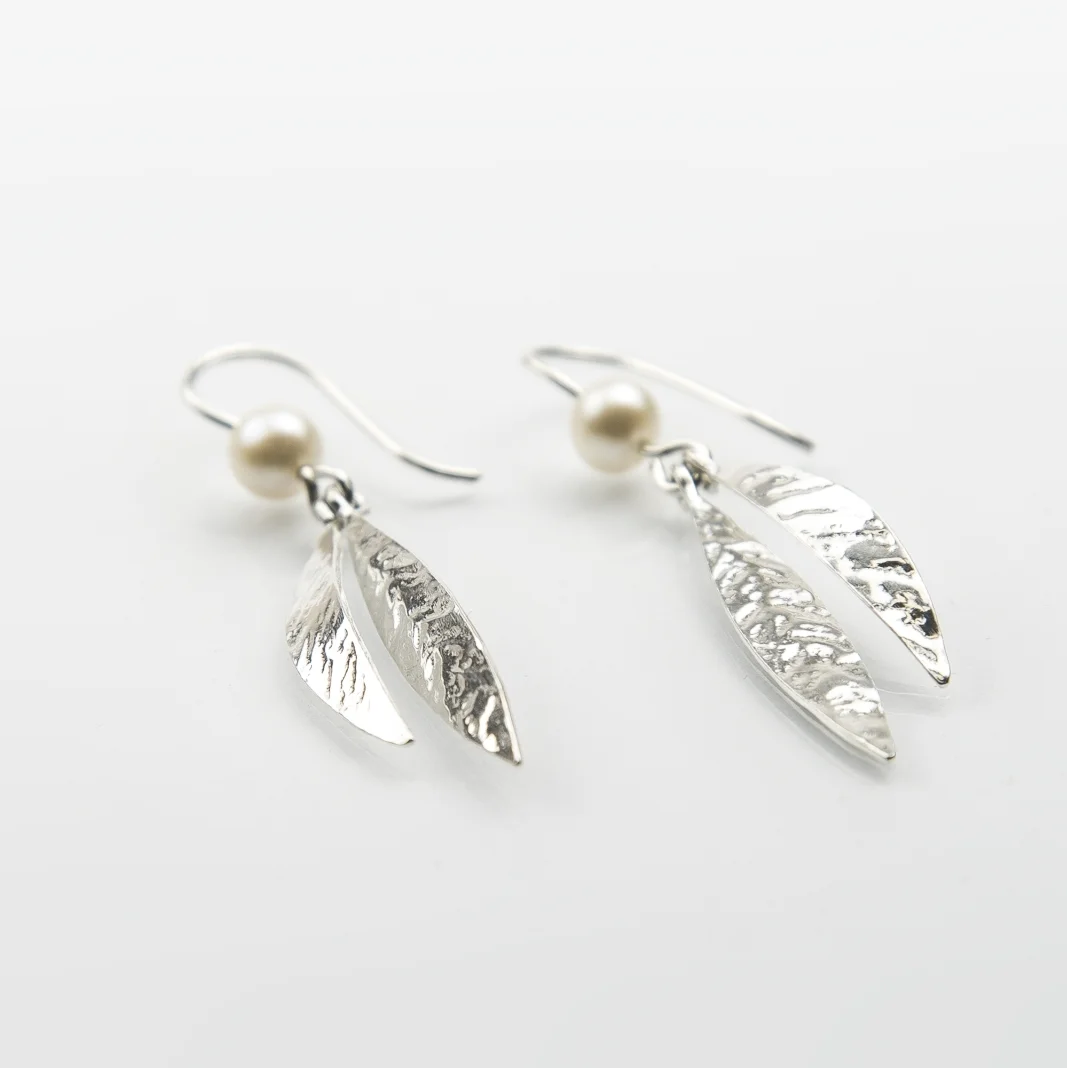Handmade Sterling Silver earrings with cultured pearls leaf collection by Martina Hamilton.jpg
